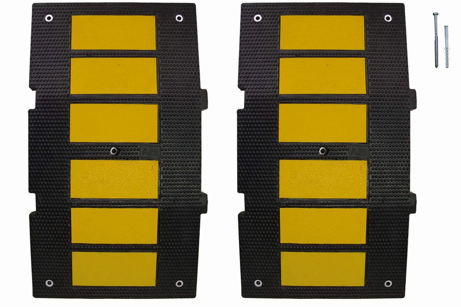 PAL | Banda reductora de velocidad de caucho 900x500x 50mm. Badénes reductores de velocidad de calle (2- Bandas reductoras + Tornillería)