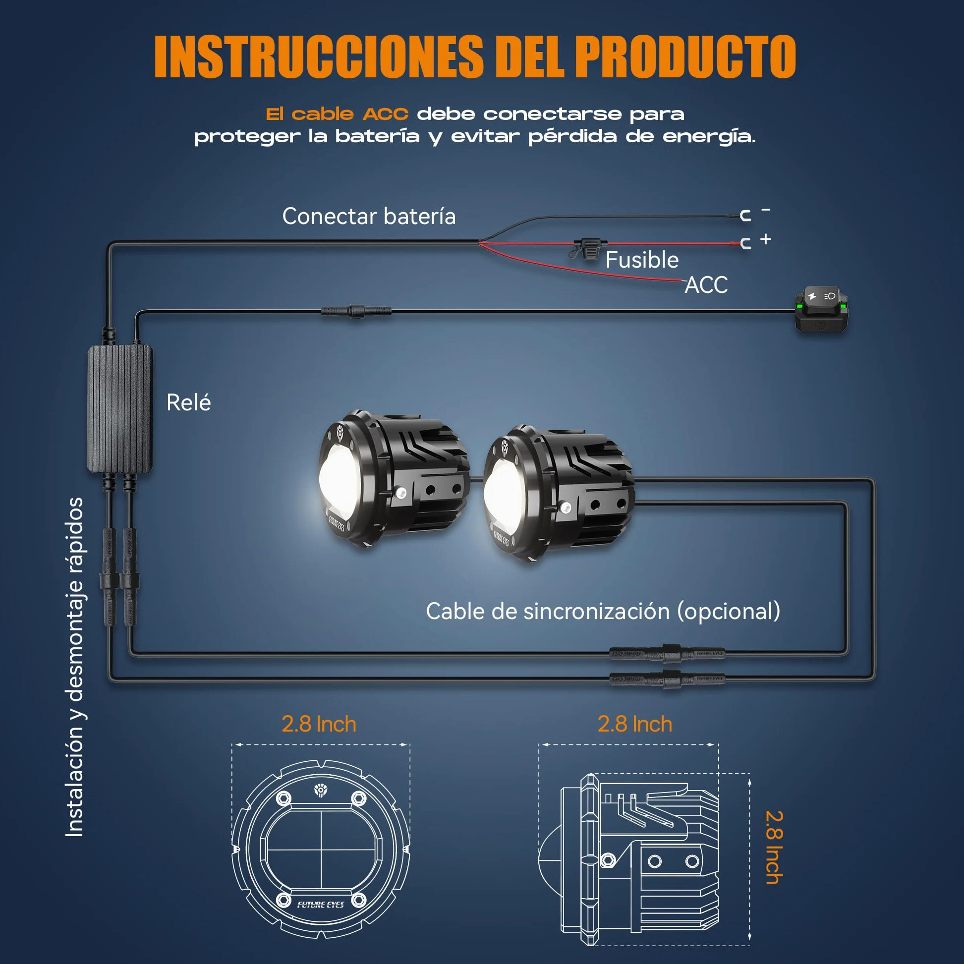 Future Eyes Faros Antiniebla LED para Moto, Foco Auxiliar de 60W con Giro de 360°, Luz Larga/Luz Corta, Luces Impermeables para Conducción Nocturna, ATV, UTV y Faros de Motocicleta