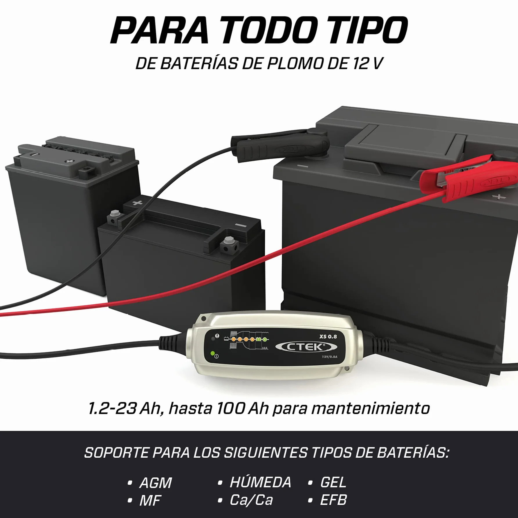 CTEK XS 0.8 Cargador Batería 12V 0.8A, Cargador Inteligente Baterias, Cargador Batería Moto, Quad, Moto De Nieve, Jetski, Moto De Agua Y Cortacésped, Mantenedor De Batería Y Desulfatador De Batería