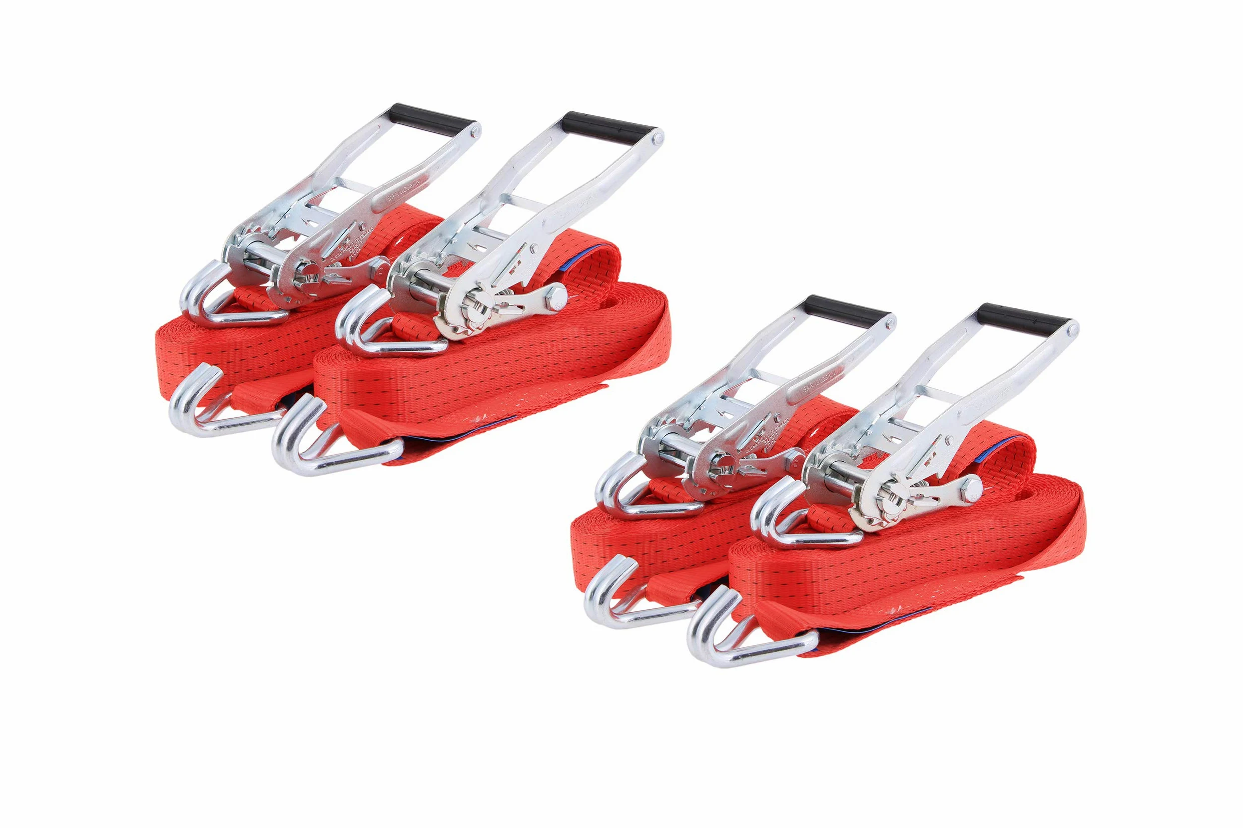 4 Correas tensoras Profesionales de 8 Metros, Correas de Amarre con Sello TÜV G/S, Correas tensoras de Dos Piezas, trinquete, Gancho en J, soporta hasta 5000 kg, según DIN EN 12195-2
