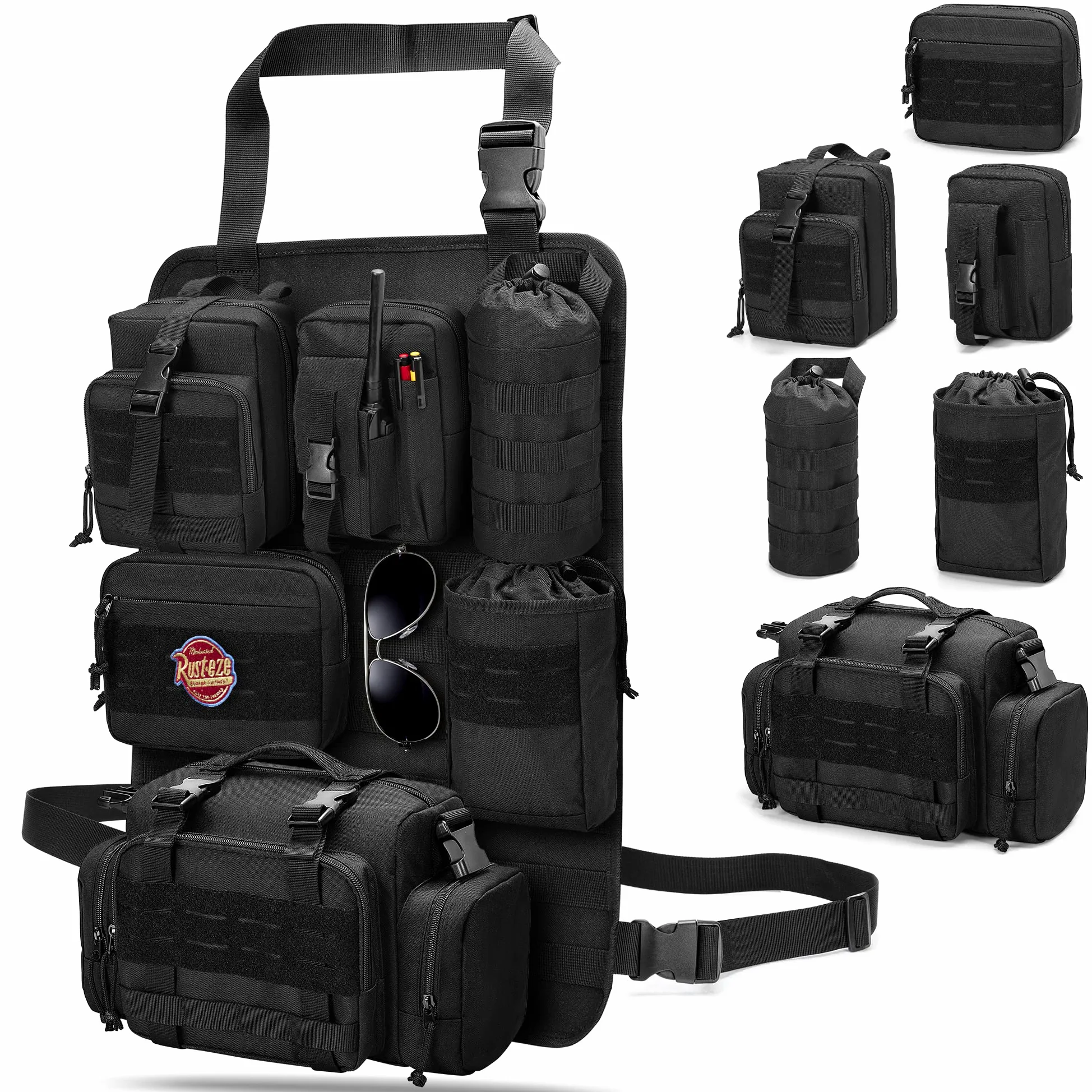 HODRANT Paquete de 6 organizadores tácticos para respaldo de asiento de coche, bolsa de almacenamiento universal para panel de vehículo con 6 bolsas Molle desmontables para camión, camioneta, SUV,