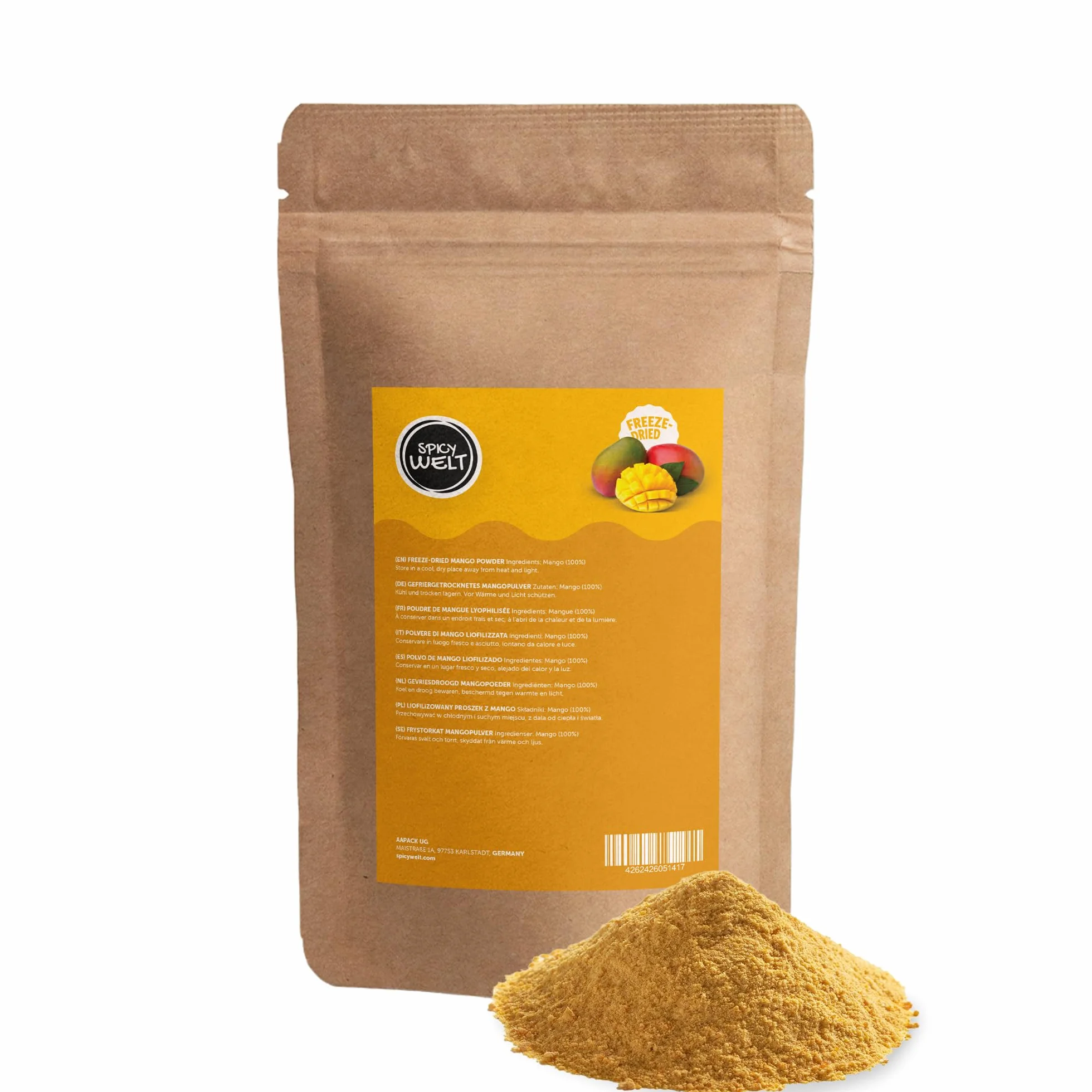 Spicy Welt Polvo de Mango Liofilizado 100g Natural Sin Endulzado