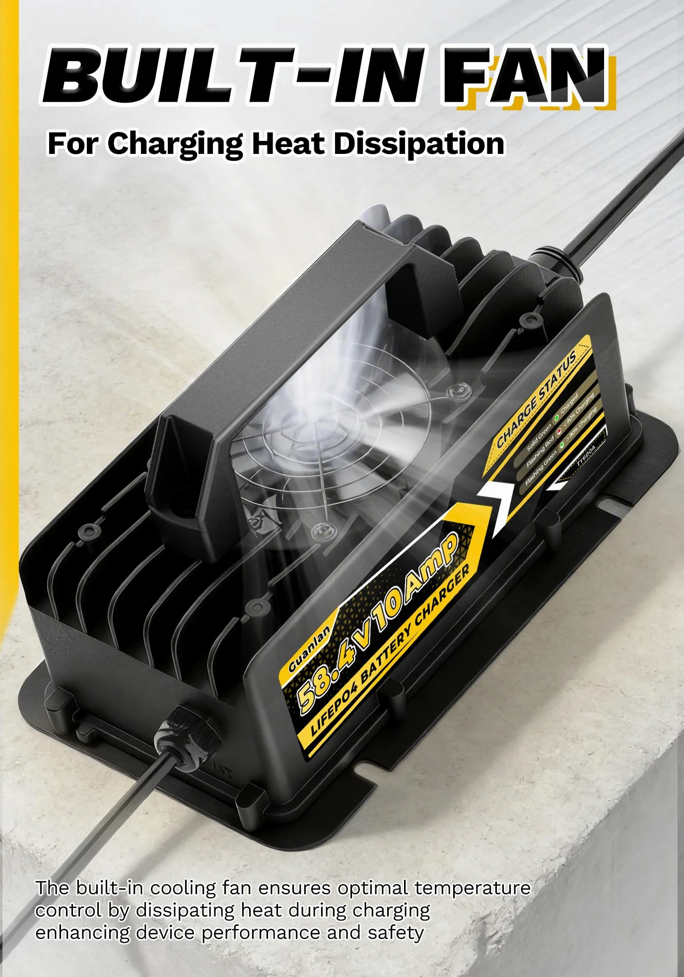 58,4V 10A Cargador de Batería Litio para 48V (51.2V) LiFePO4 Baterías, 48V Cargador de Batería LiFePO4 para Autocaravanas, Barcos, Vehículos Marinos y Sistemas Solar