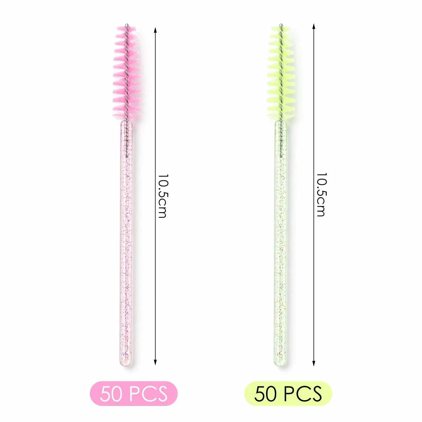 Cepillos Para Pestañas Y Cejas 100 Piezas Mango De Cristal En Espiral Rosa Verde