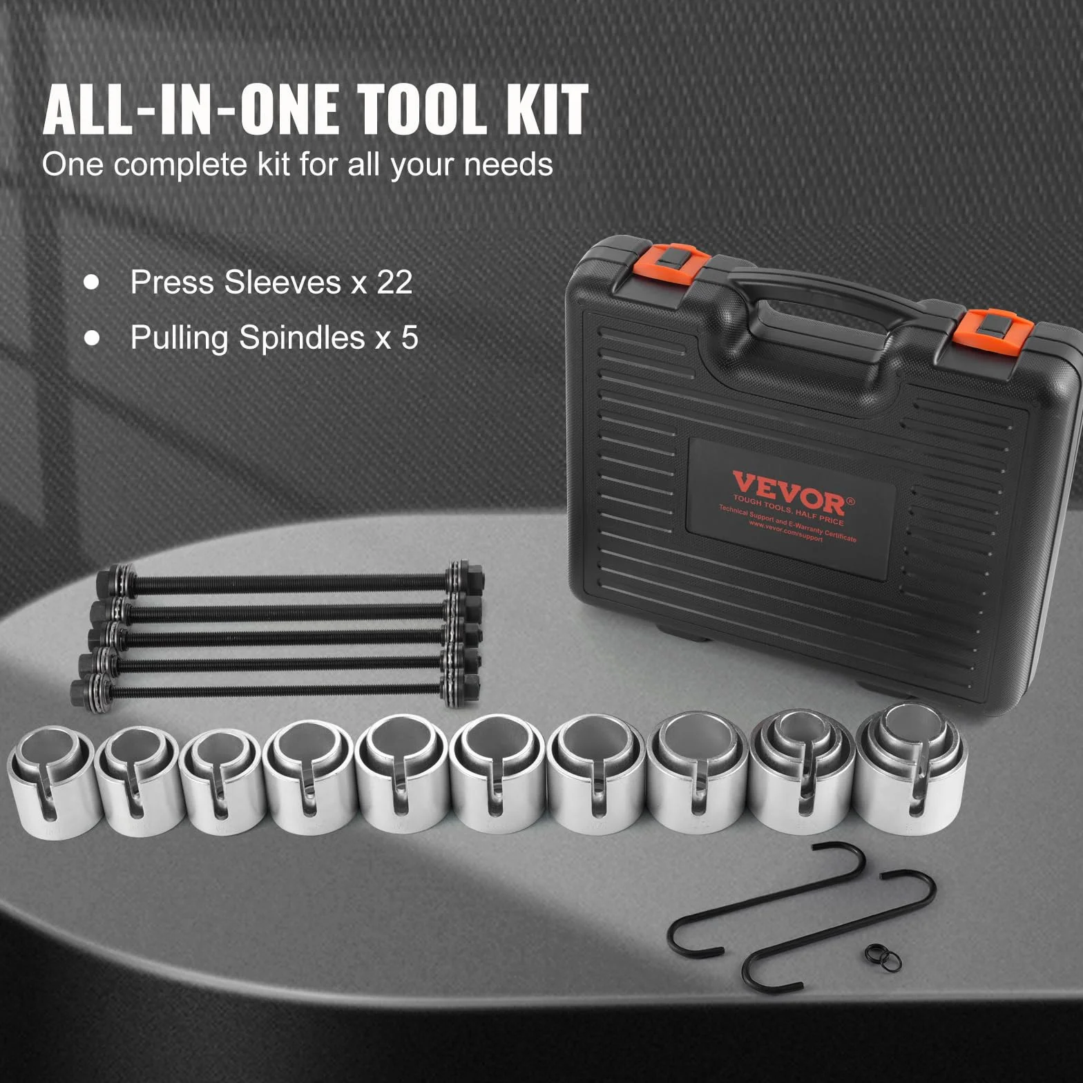 VEVOR 27 PCS de Kit de Manguitos de Extracción y Presión de Cojinetes de Buje de Acero Kit de Inserción y Extracción de Bujes con Estuche Compatibilidad con Varios Vehículos para Motores LCV y HGV