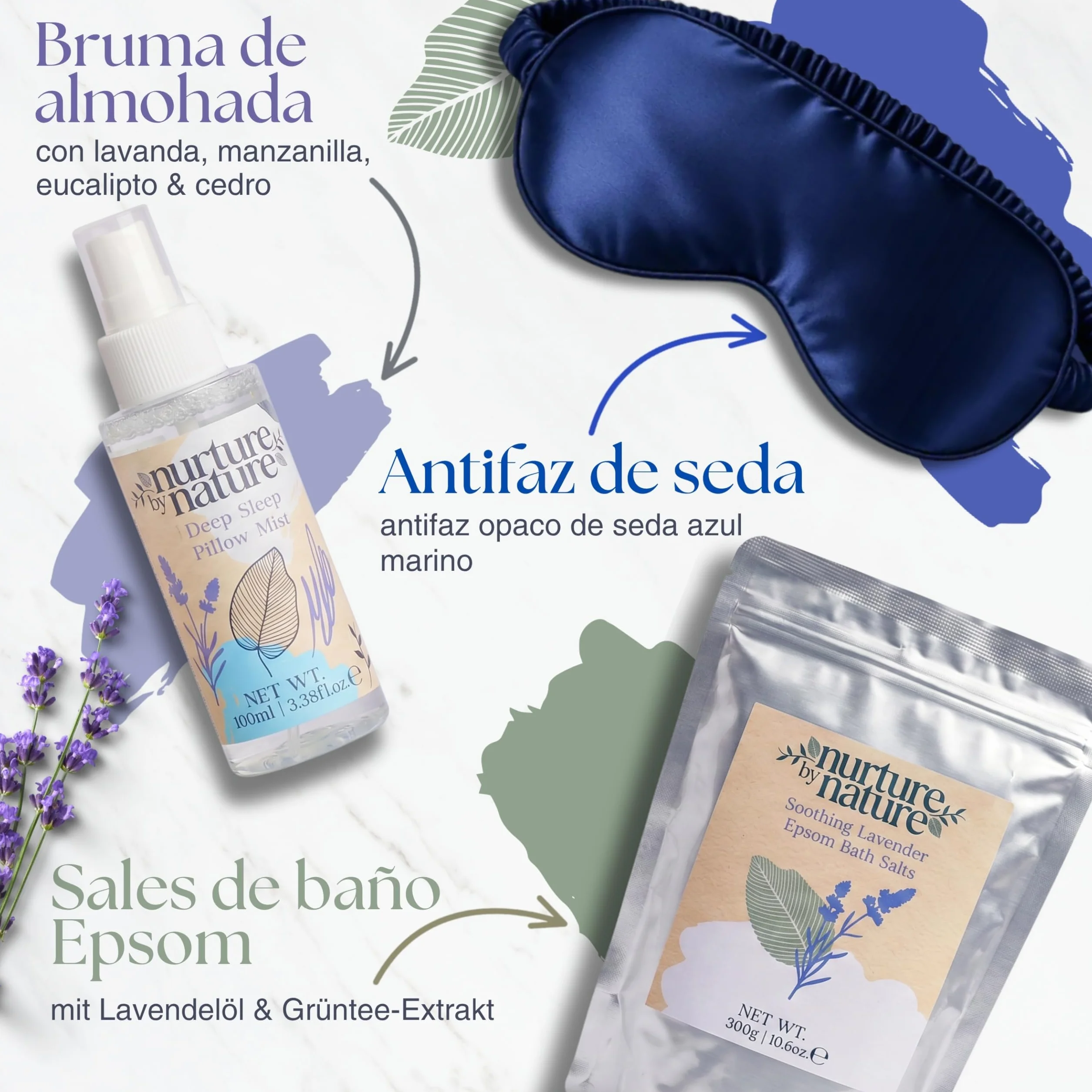 Nurture by Nature Regalos para mamá Manteca corporal Aceite de ducha Roll-on aceite esencial Sales de baño Epsom Máscara de seda para ojos Embarazo