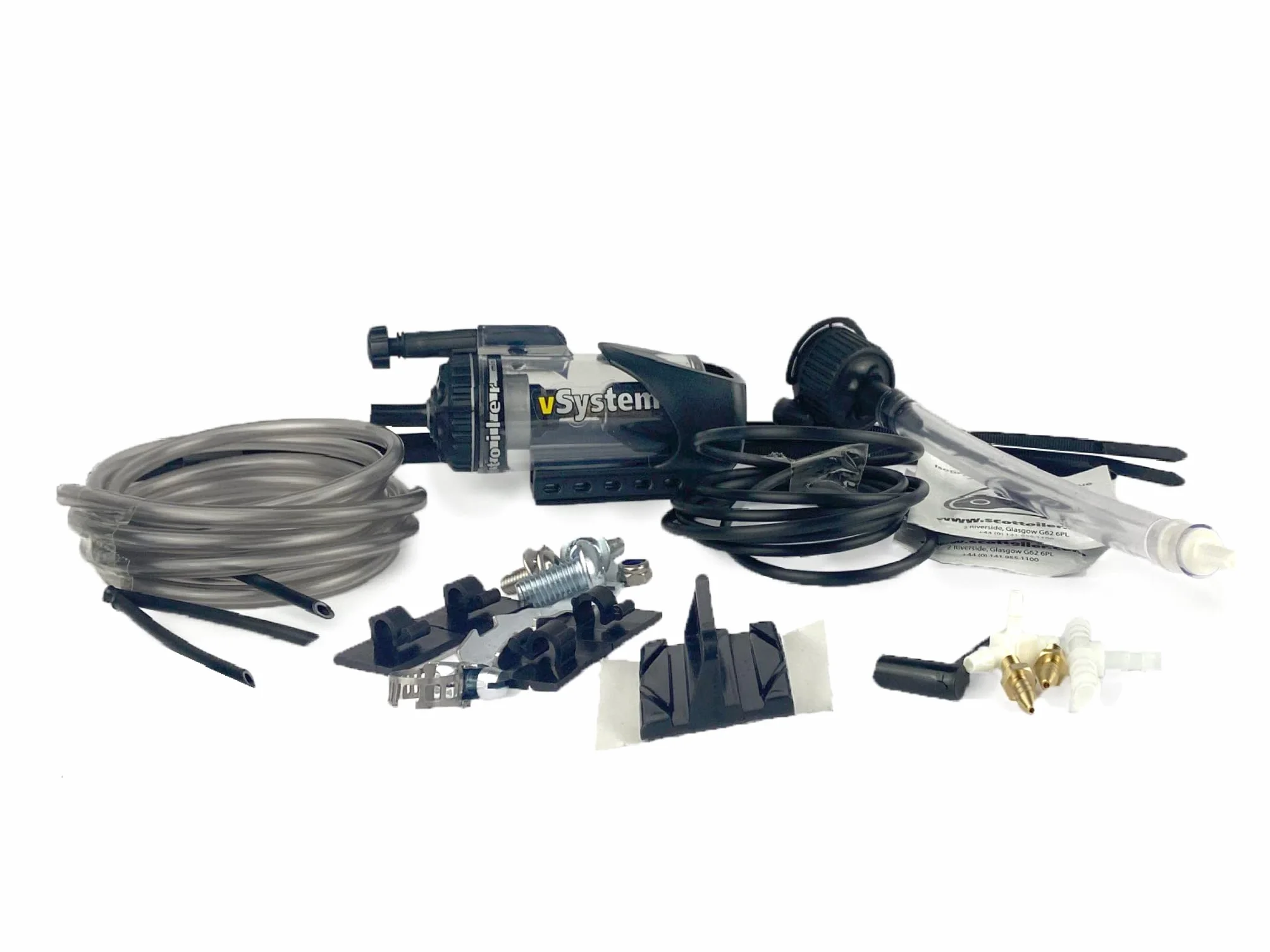 Scottoiler Essentials - Micro-vSystem - Lubricador Automático de Cadena de Motocicleta con Extensor de Alcance Traveller y Recarga de 500ml de Scottoil Azul Estándar - BUNDLE Kit de Largo Alcance