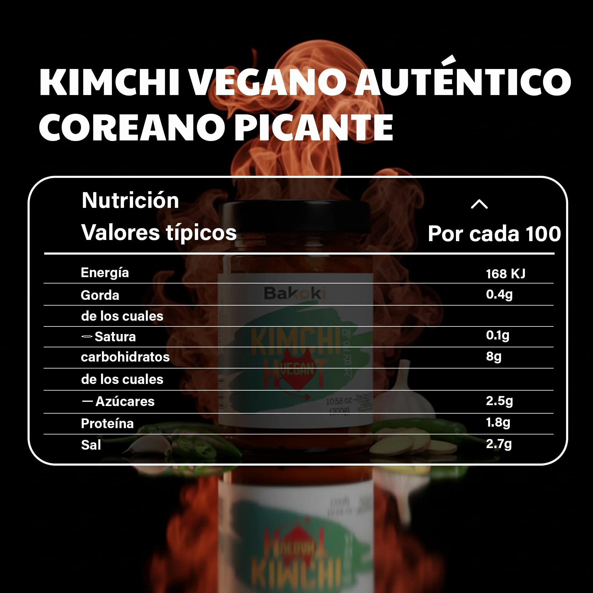 Bakoki Premium 매운 김치 Hot‑Kimchi VEGAN Gochugaru kimchi coreano picante repollo napa fermentado tradicional probiótico umami 2 x 300 g