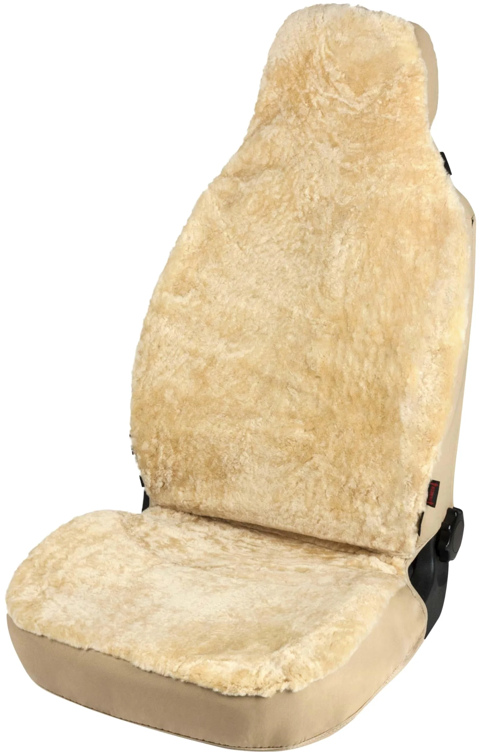 Walser Funda de Asiento de Coche de Piel de Cordero Zoya, Funda de Asiento 100% Piel de Cordero para Coche, Cubierta de Cuero de Oveja de 1 Pieza para los Asientos Delanteros del Auto Beige