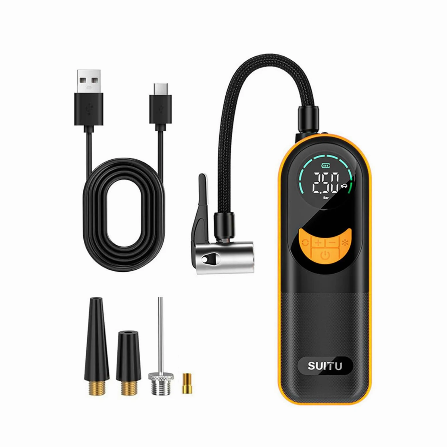 Compresor de Aire portátil inalámbrico para Coche, Delgado, Potente | fácil de usar, con luz LED y bajo nivel de ruido. Bomba infladora de neumáticos para coche con luz LED.