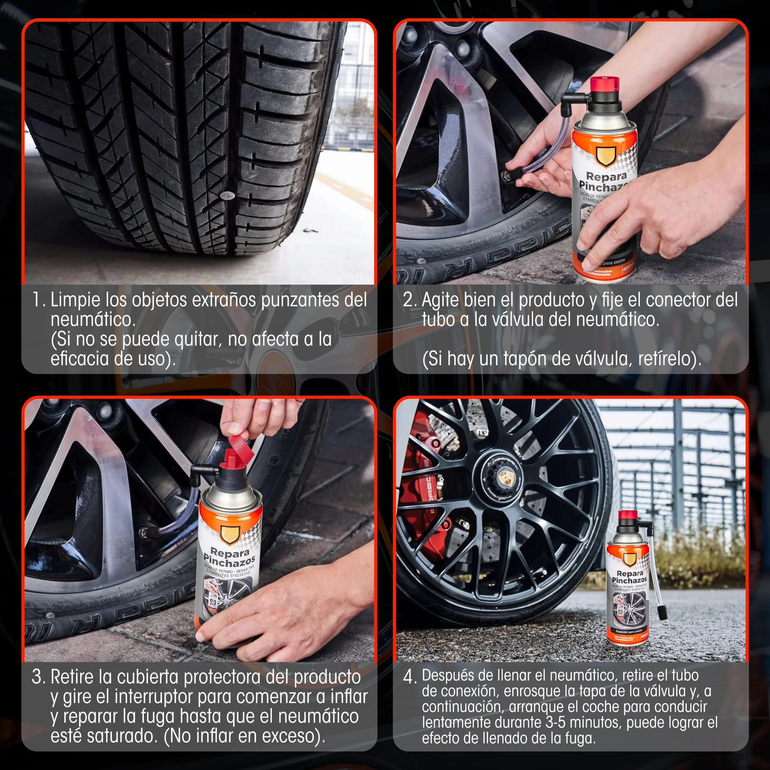 Kit Repara Pinchazos Especial para Coche 450ml Sella el Neumatico Inmediatamente - Sellador Emergencia para Reparar Ruedas (2)
