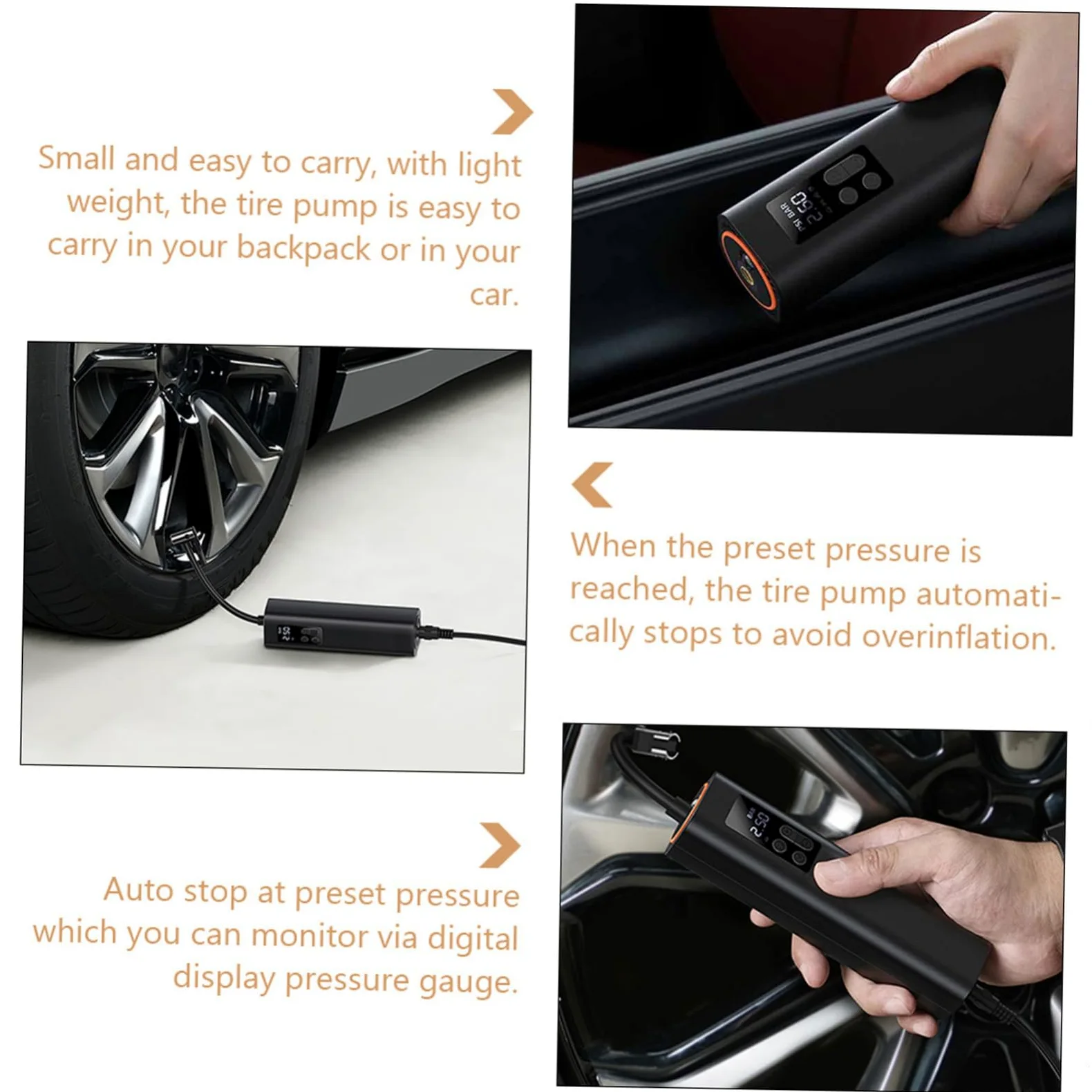 Cabilock Bomba De Aire Eléctrica Portátil Compresor De Aire para Coche Hinchador De Neumáticos Manómetro Digital PSI Bar Inflador Eléctrico Led para Emergencias Nocturnas