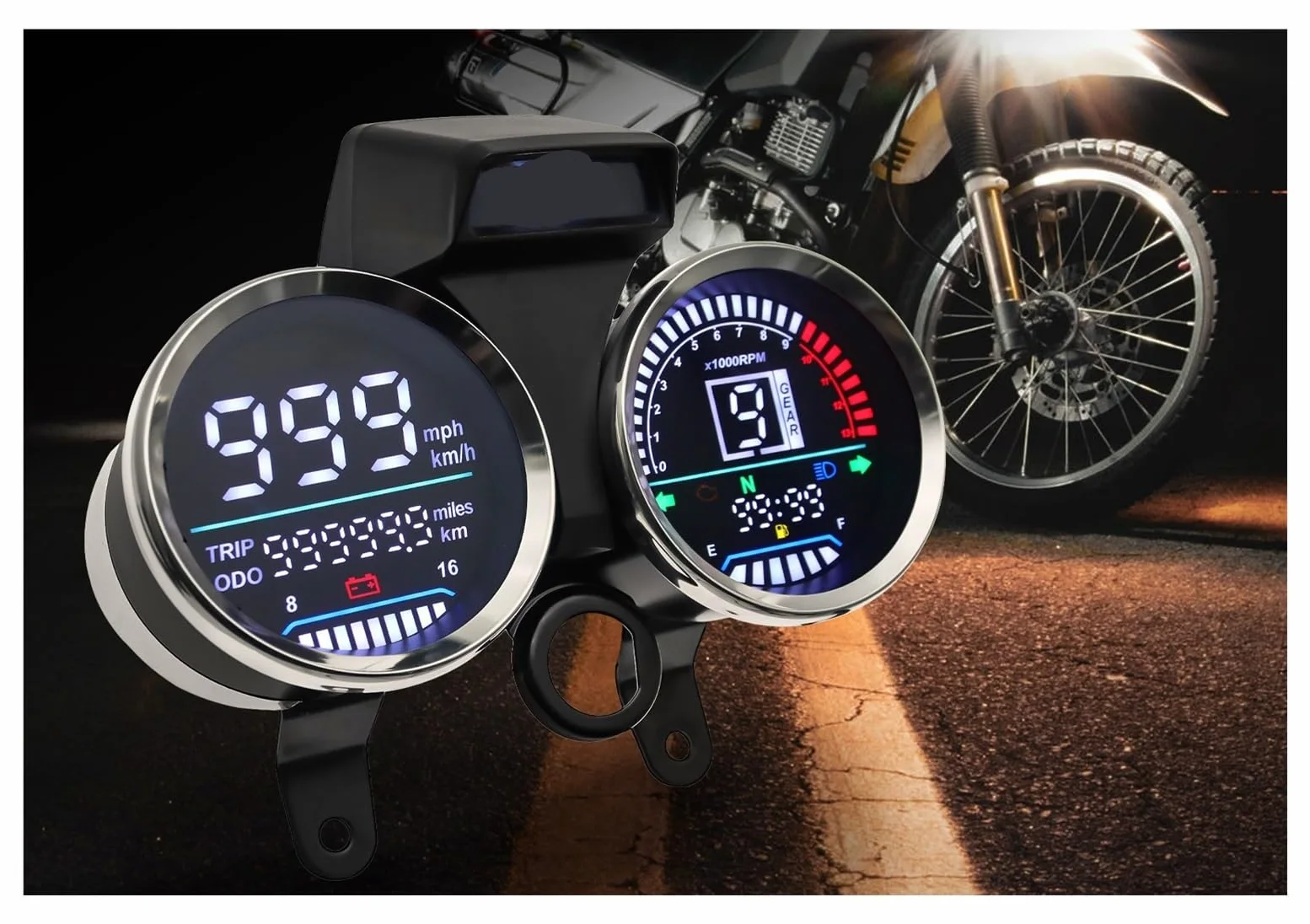 Velocímetro Digital Tacómetro digital para motocicleta velocímetro mph km/h, contador horas, medidor de velocidad, odómetro, indicador marcha, instrumento para