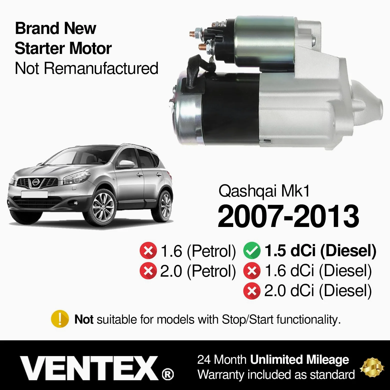 VENTEX® Motor de arranque VSM8210 compatible con Renault Clio Megane 1.5 dCi Diesel Kadjar 2003-2024 Nissan Qashqai Juke Note 1.5 dCi 2007-2013