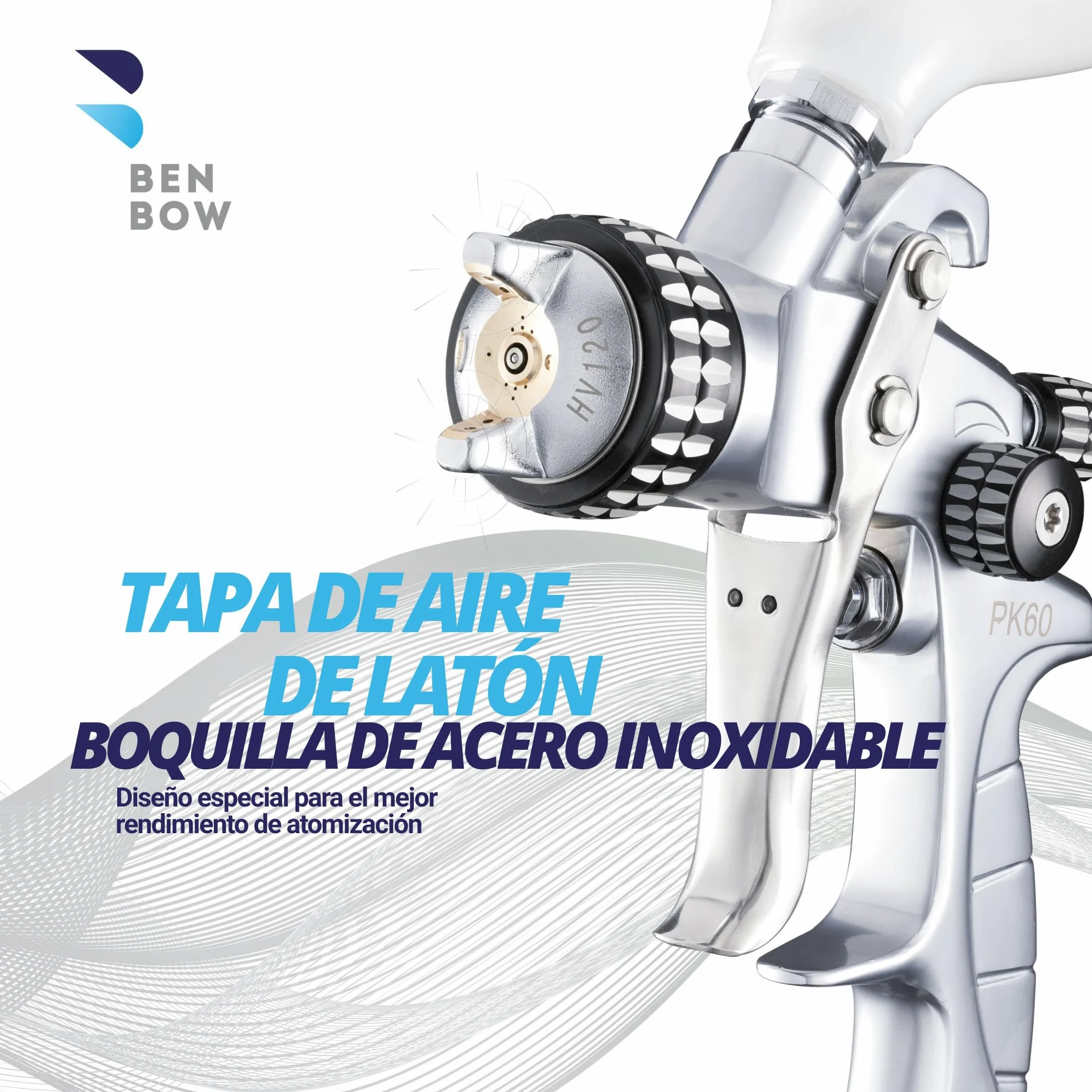 BenBow Set Pistola de Pintura PK60 HVLP 1,4 mm + 1,8 mm Boquilla + 600 ml Taza de Pintura + Maleta - Ideal para la Pintura de automóviles – Pistolas de Pintura de Aire comprimido