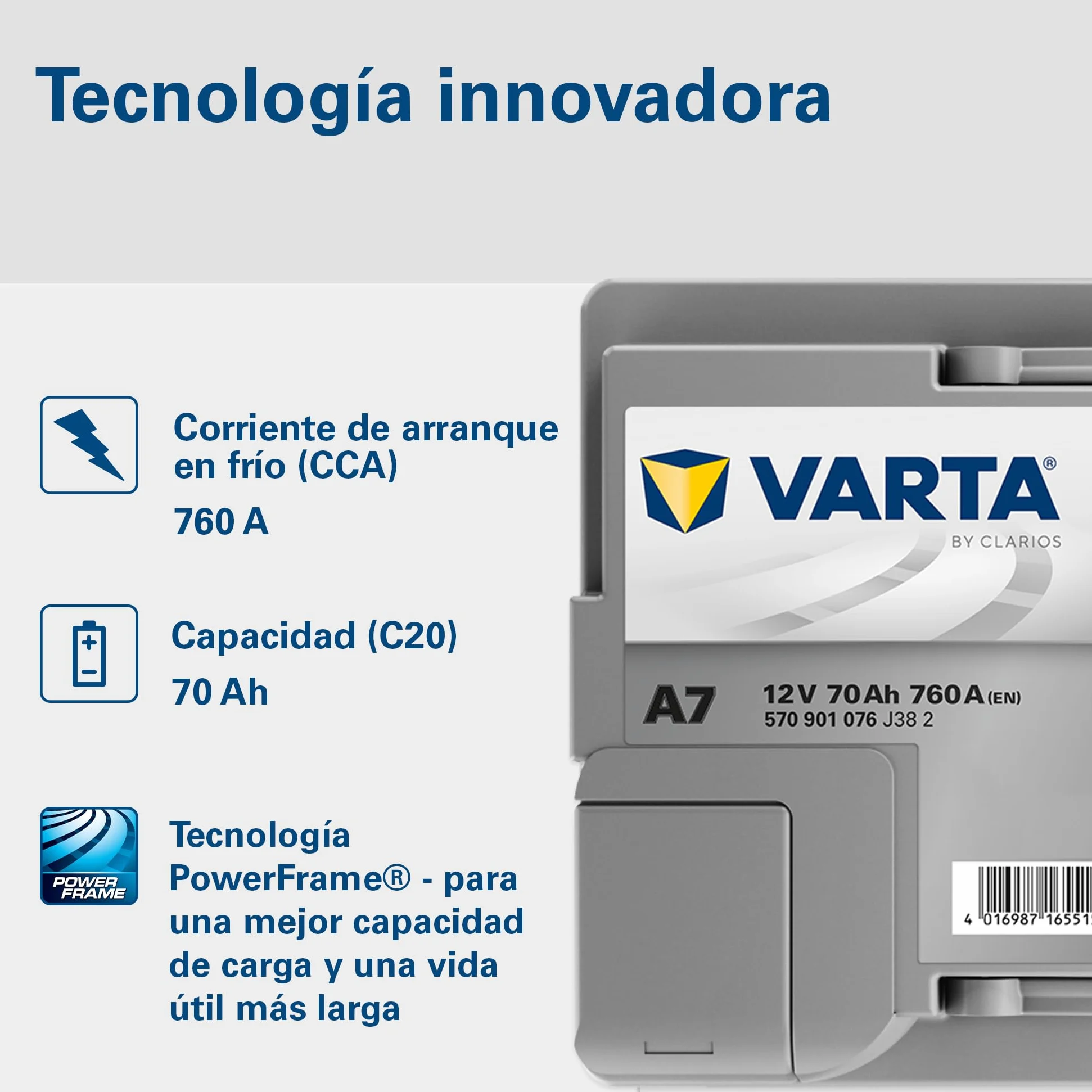 VARTA Batería Silver Dynamic AGM A7 (E39) – Start-Stop y batería de coche xEV 12 V 70 Ah 760 A – Batería de arranque para coches con alto consumo de energía