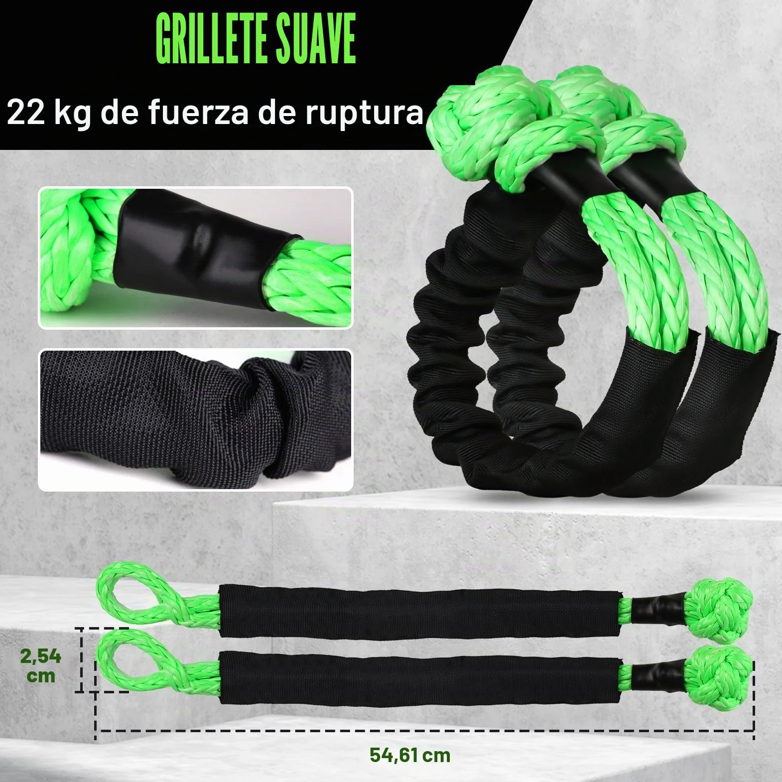 GODIAG Cuerda de Remolque para Coche Correa para Remolcar Vehículos con 2 Grilletes Suaves 1 par de Guantes de Algodón y Bolsa de Almacenamiento Cuerda de Recuperación para Coches Jeep Camión SUV, 9M