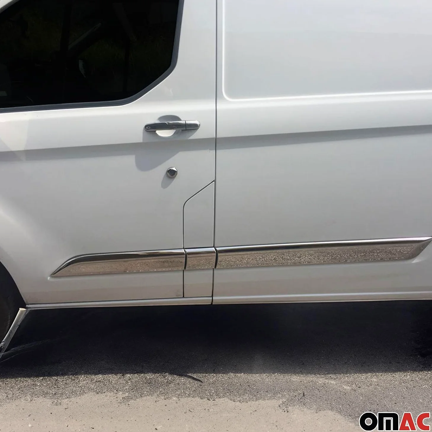 OMAC Seitentürleiste Türschutzleiste Compatible con Ford Transit Custom 2013-2024 Acero INOX 5X