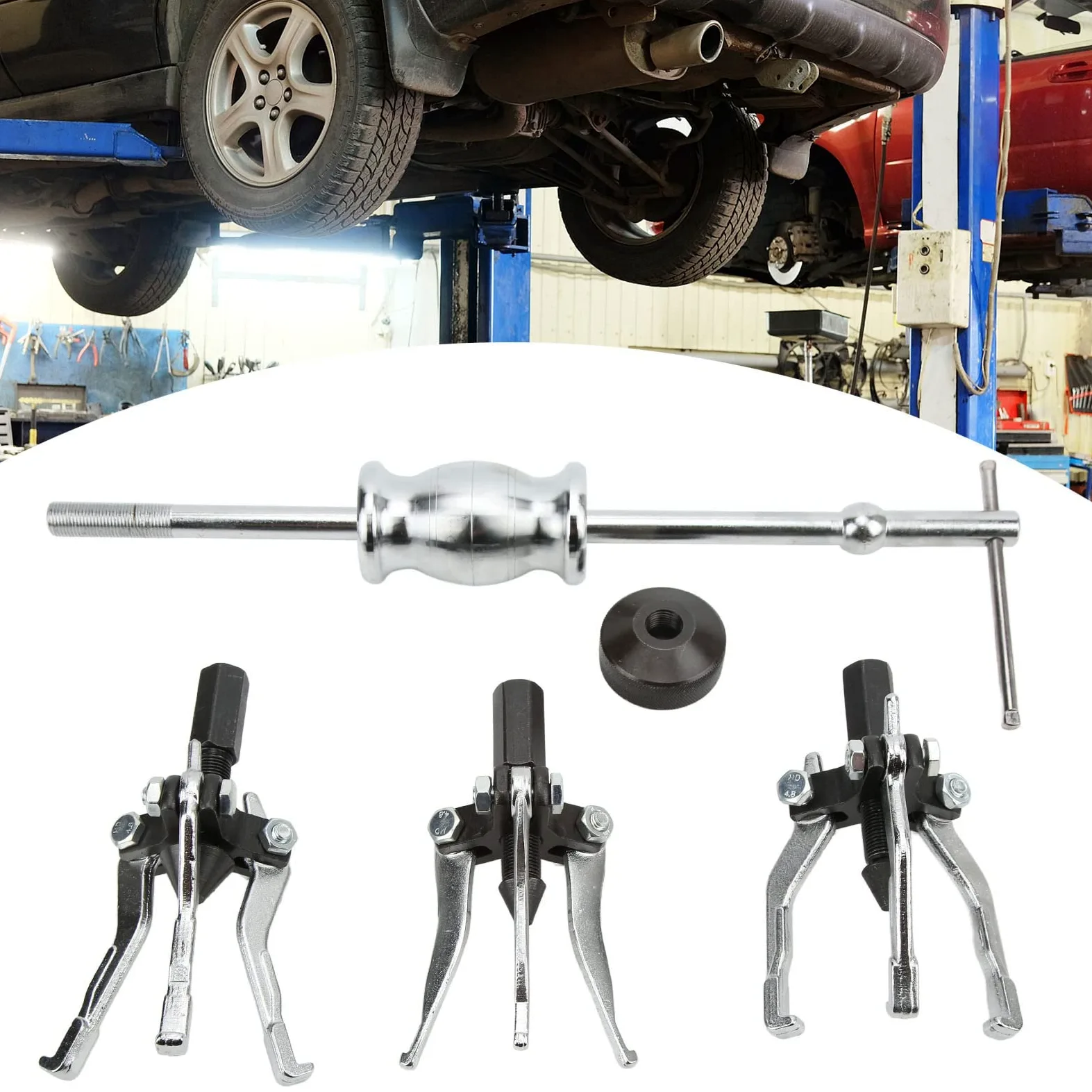 Akozon Gear Slide Hammer Puller Set, 5pcs 3 Jaw Universal Slide Hammer Puller Set Extractores Externos Internos para Sacar Engranajes Cojinetes