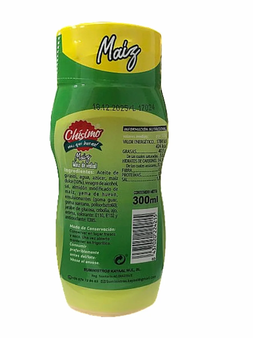 Salsa de Maíz Chísimo 300 ml para Hot Dogs Hamburguesas
