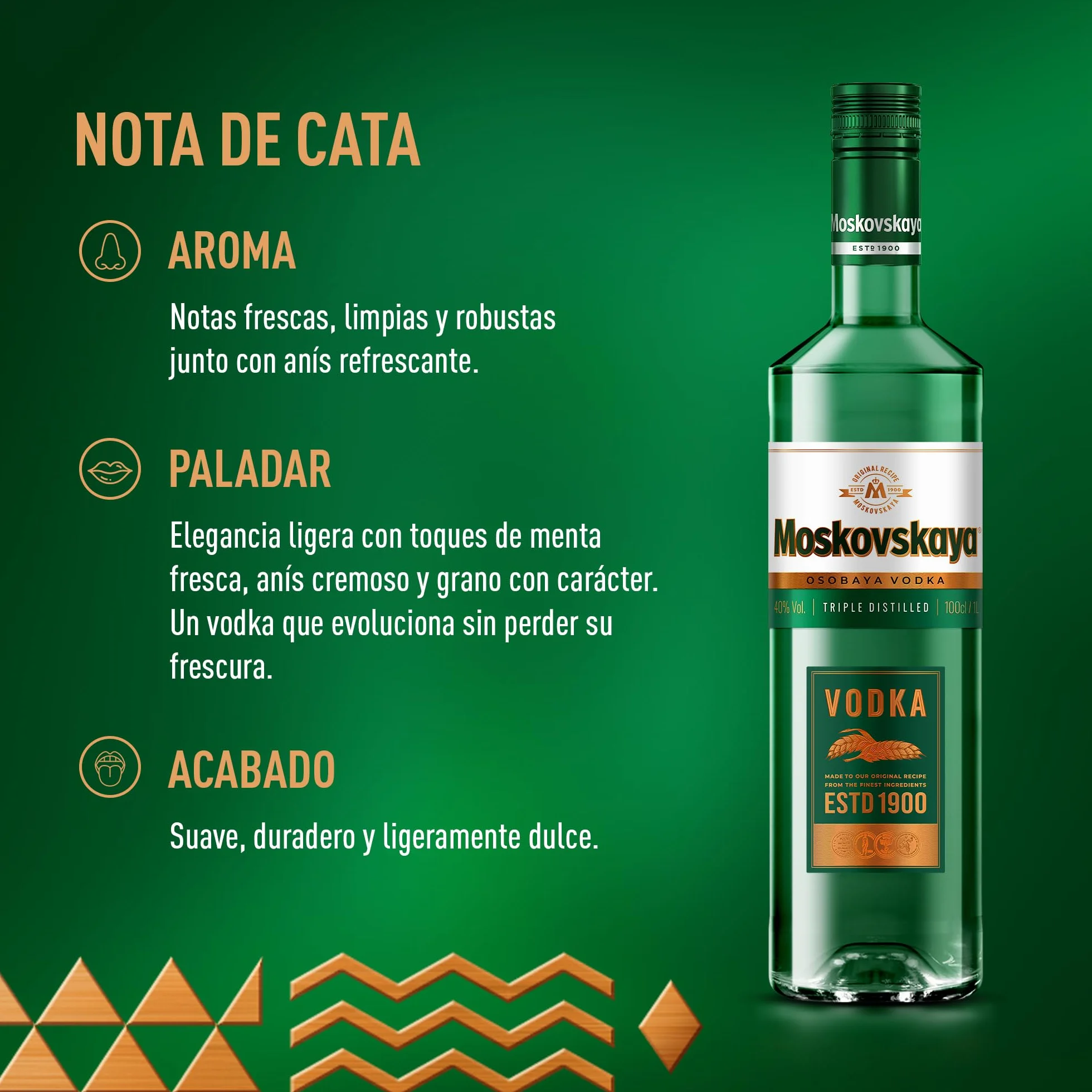 Moskovskaya Osobaya Vodka 100cl 38% Vol Destilada con ingredientes naturales