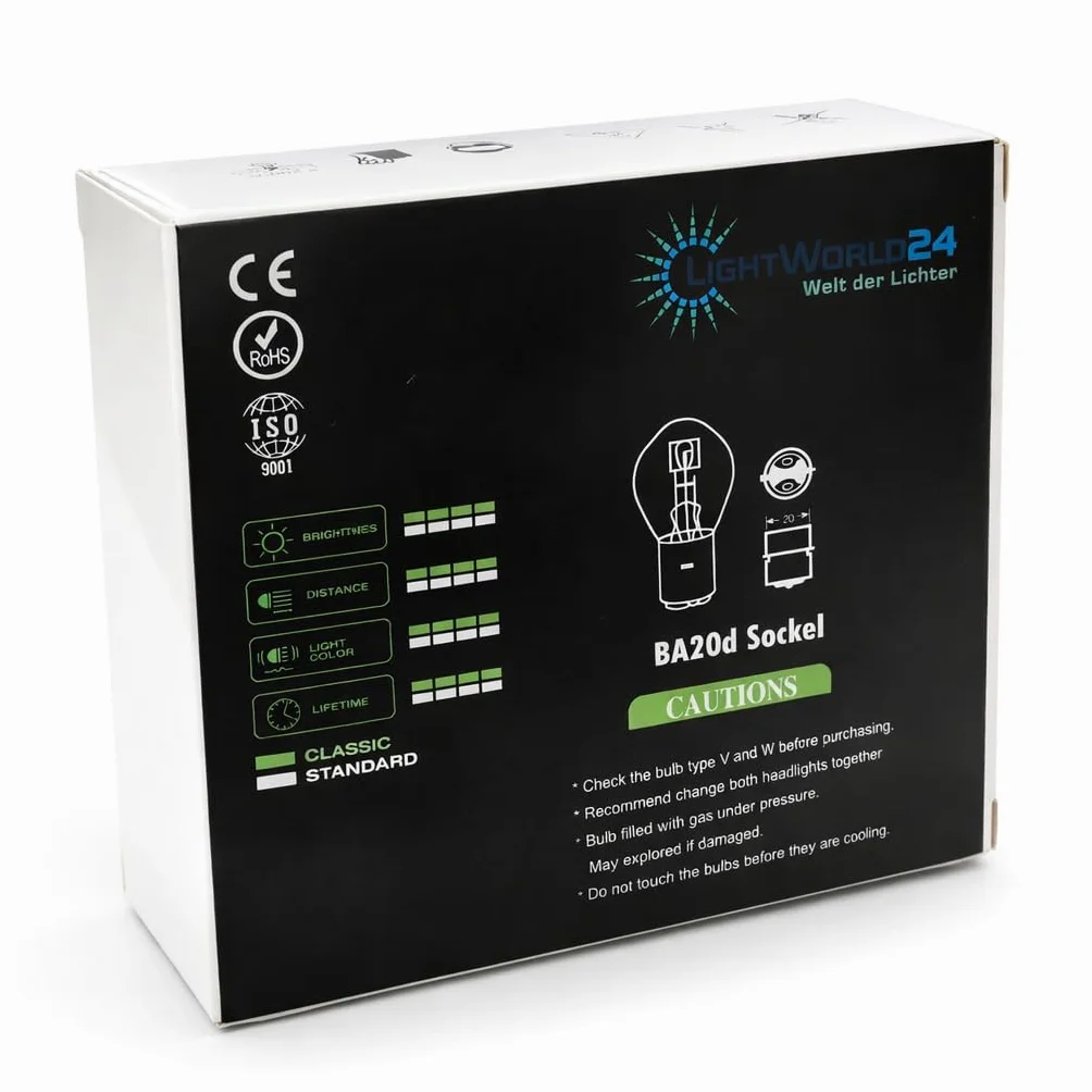 LIGHTWORLD24 BA20d S2 12V 35/35W – Juego de 2 bombillas halógenas Bilux para motocicleta, scooter o ciclomotor – Luz de cruce y carretera superbrillante