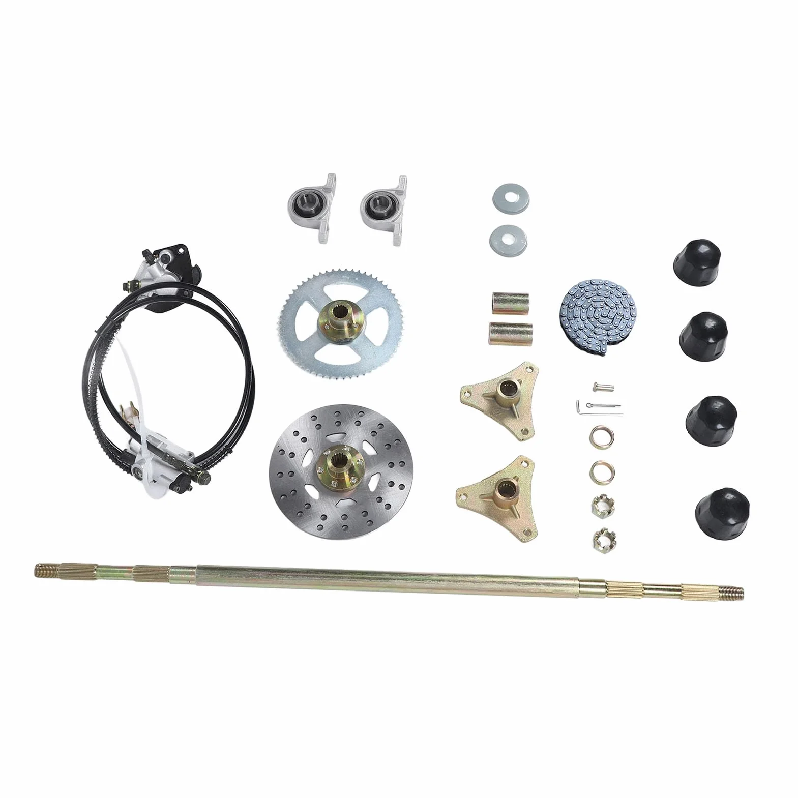 Sxhlseller Kit de Montaje de Eje Trasero Go Kart de 74 CM, Kit de Eje Vivo de Metal con Componentes de Freno y Cadena para Quads ATV de 50, 70 y 90