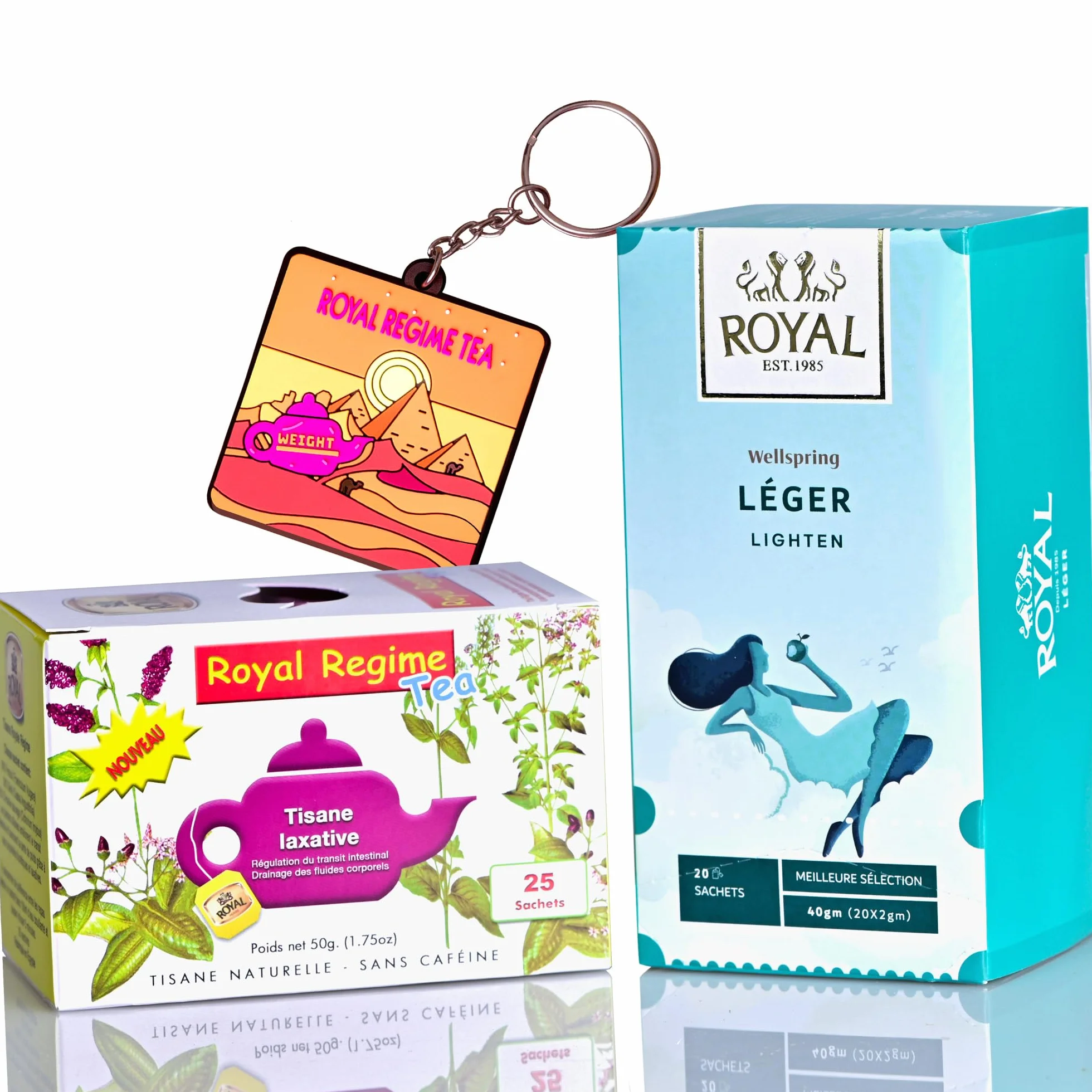 EVERWOL Juego de 2 tés Royal Régimen 25 bolsas 2 gr + Light 20 bolsas 2 gr + llavero silicona