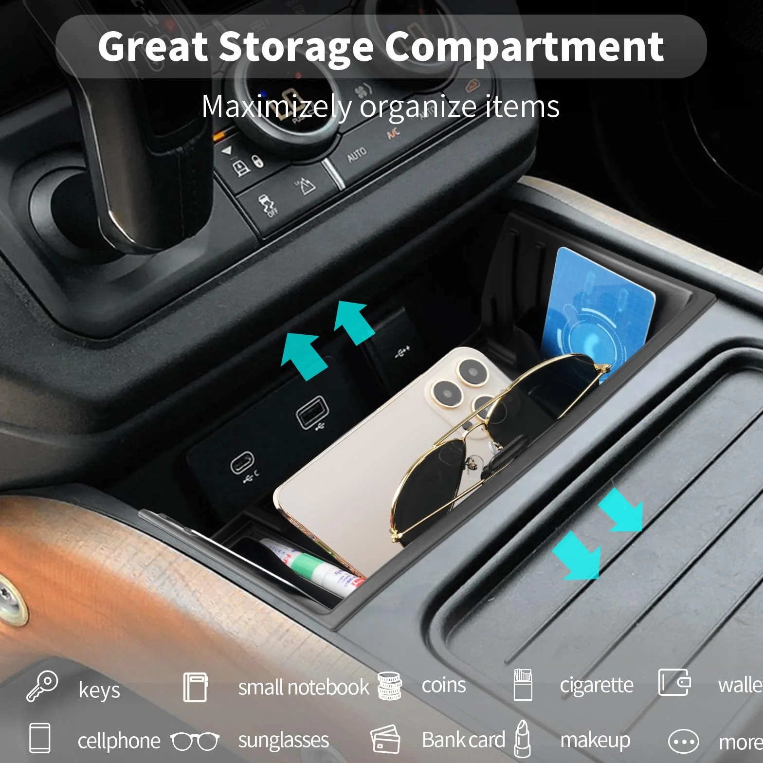 CDEFG Compatible con Land Rover Defender 90 110 130 2023 2024 consola central organizador caja de almacenamiento guantera Defender 90 110 130 2024 accesorios