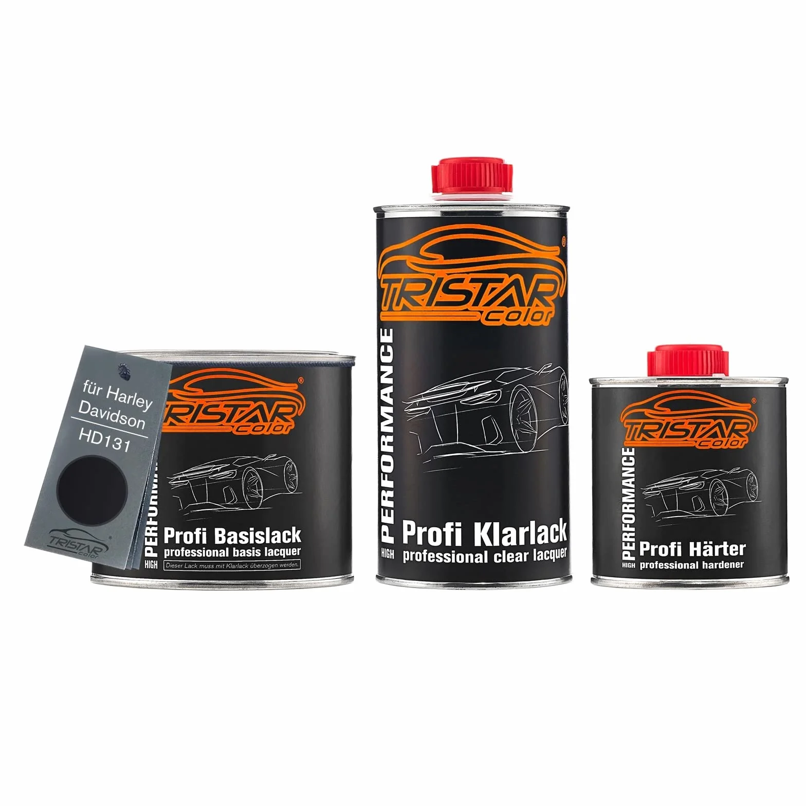 TRISTARcolor Pintura para motos Set bote listo para pulverizar para Harley Davidson HD131 Vivid Black Pintura base + pintura transparente de 2 componentes 1,25L
