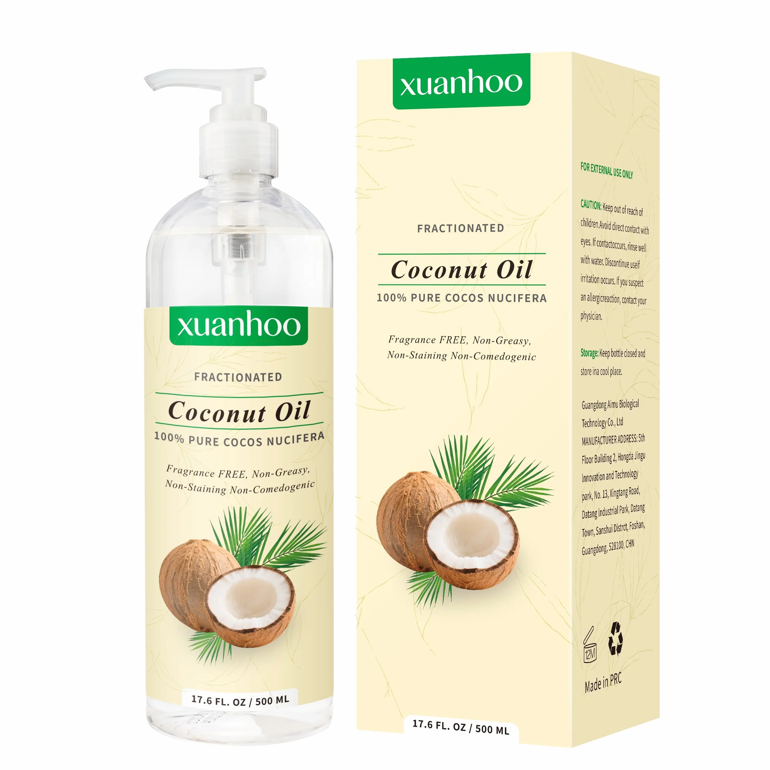 Aceite de coco fraccionado 500ml 100% puro natural para cabello piel y uñas