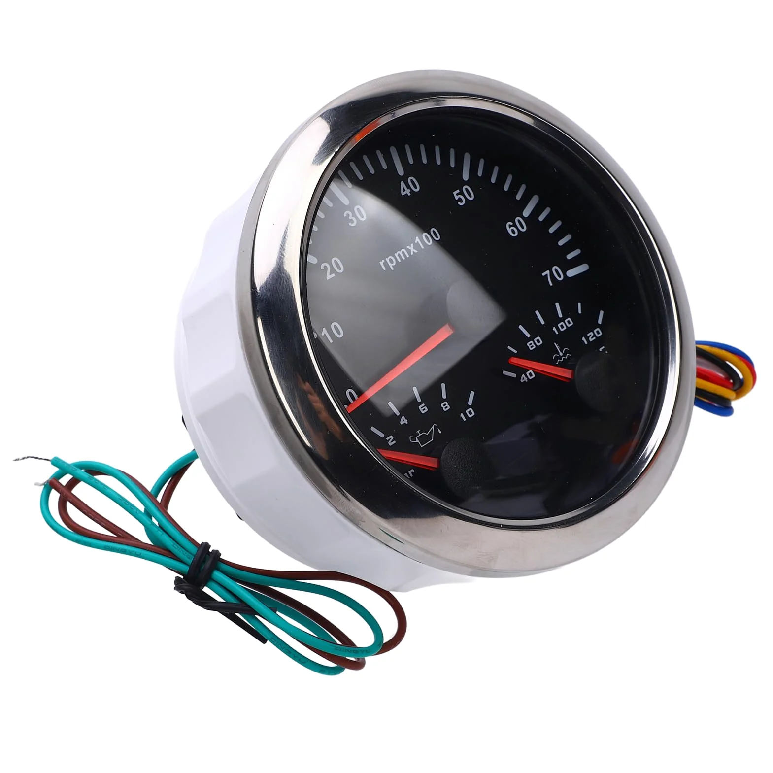 Medidor de tacómetro Torvex, medidor de RPM 3 en 1 de 85 mm con medidor de temperatura de agua y presión de aceite 7000 RPM DC 9-32 V para camión, tractor y coche (Esfera negra y bisel plateado