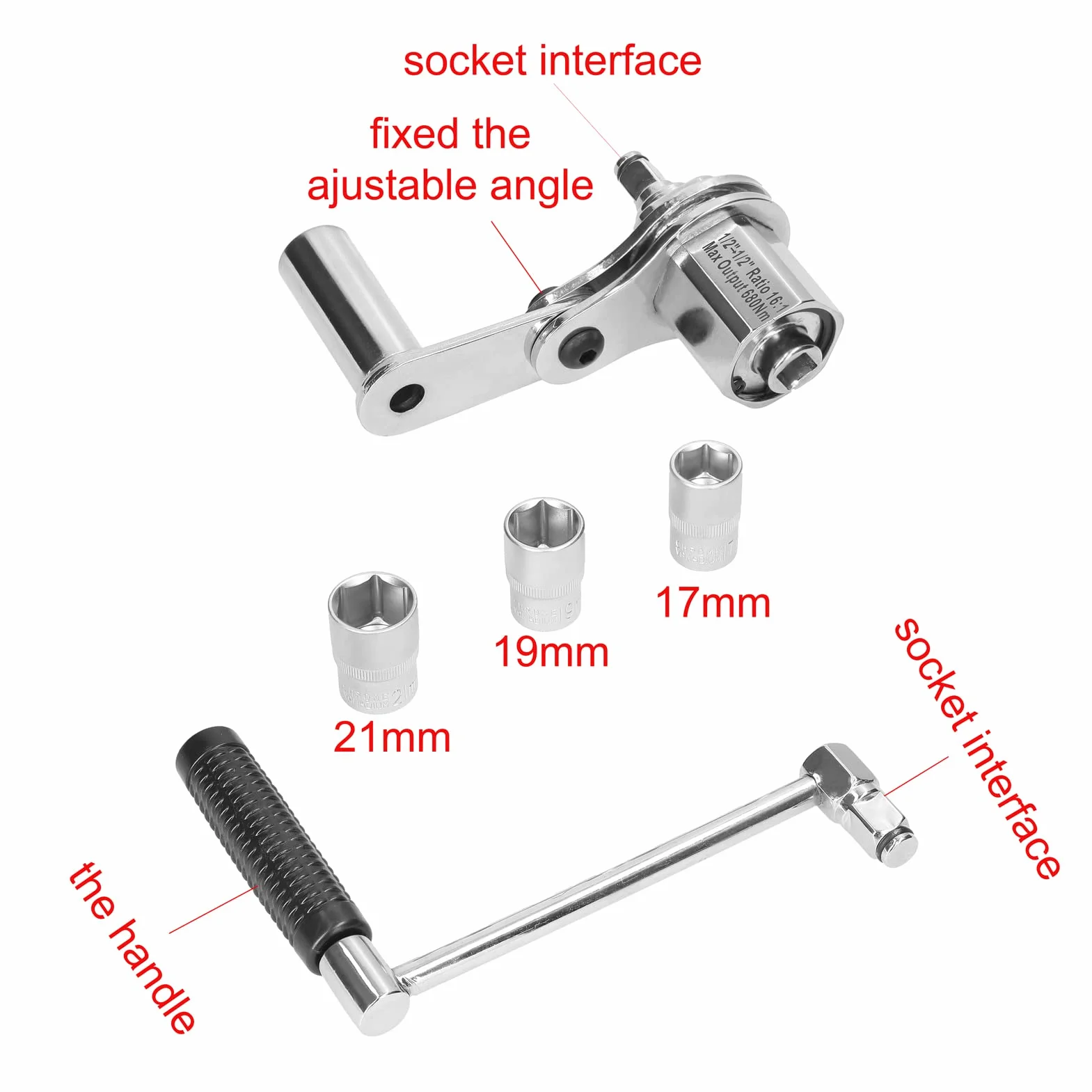 Llave multiplicadora de par torsional de 1/2 pulgada, removedor de tuercas de lengüeta de mano de obra, llave de fuerza de desmontaje de neumáticos de coche, máx. 680 Nm