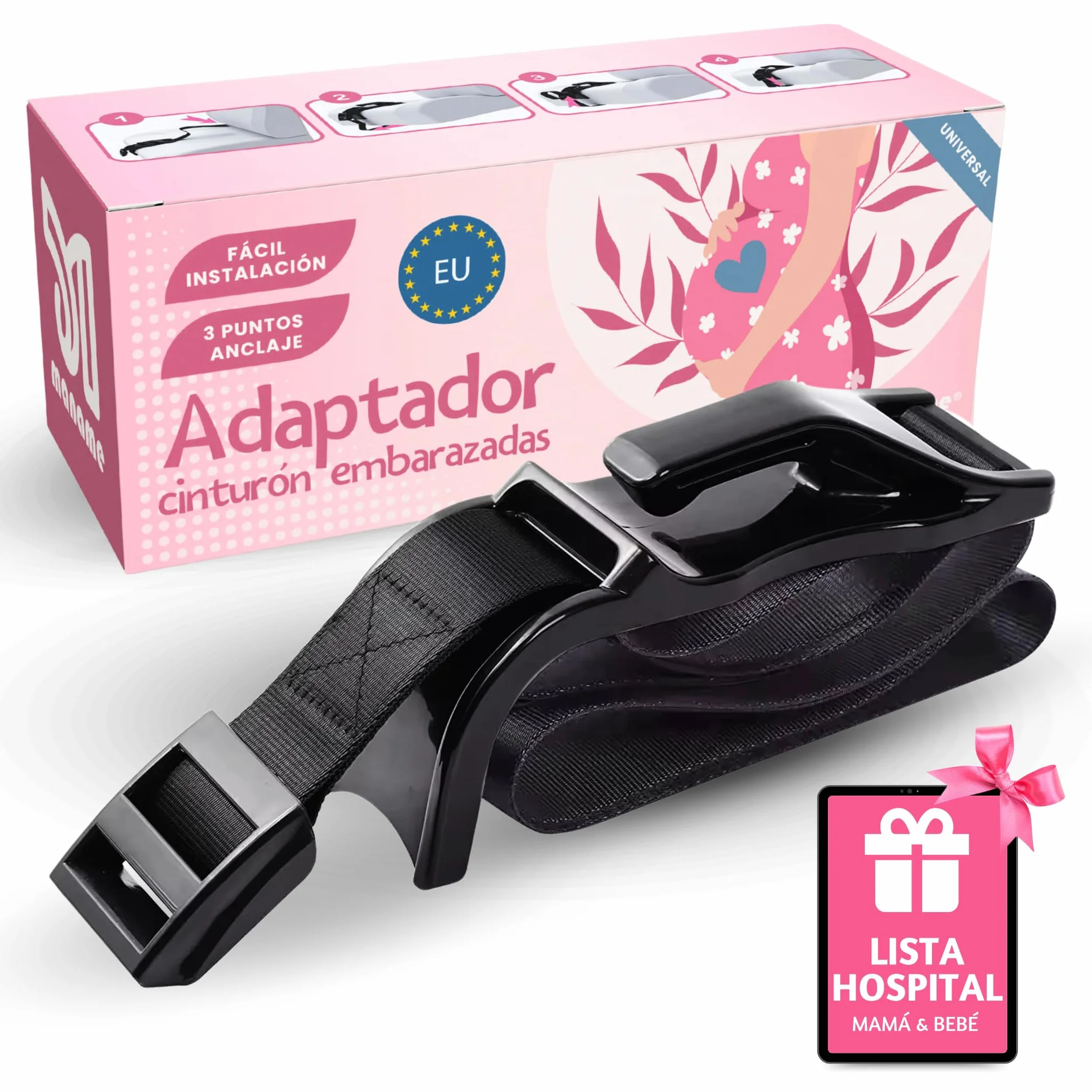 Adaptador Cinturon De Seguridad Para Embarazada. Ajustador Homologado Para Maternidad, Protege A Tu Bebe En El Coche De Impactos, Presiones. Anclaje Premama Embarazo.