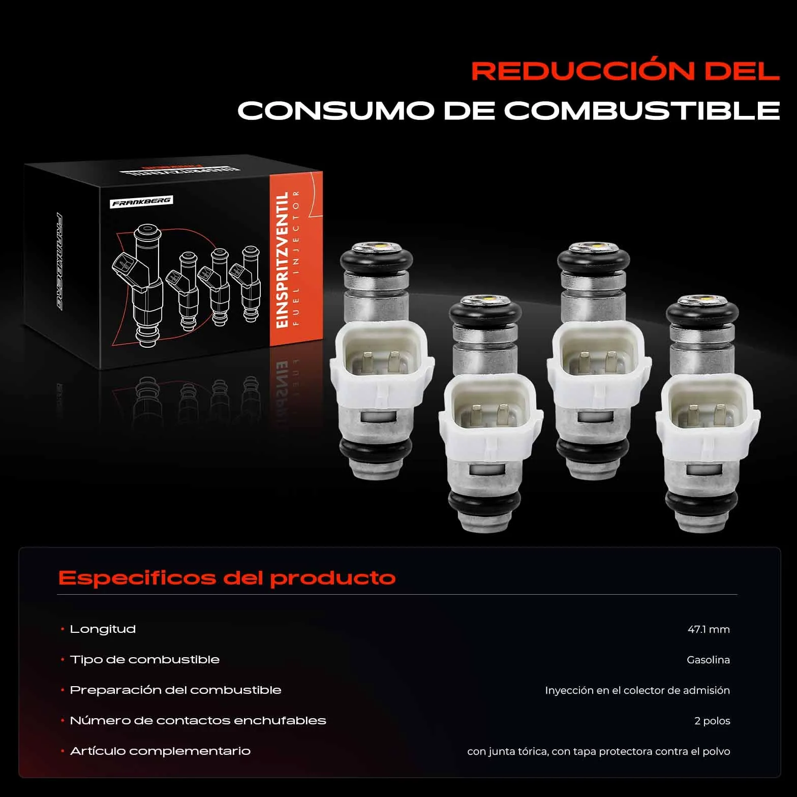 Frankberg 4 boquillas de inyector de combustible 805009523201 | Compatible con: Golf IV Variante 1J5, Altea XL 5P5 5P8, Habitación 5J7, Golf Plus 521 5M1, O.c.t.a.v.i.a II 1Z3