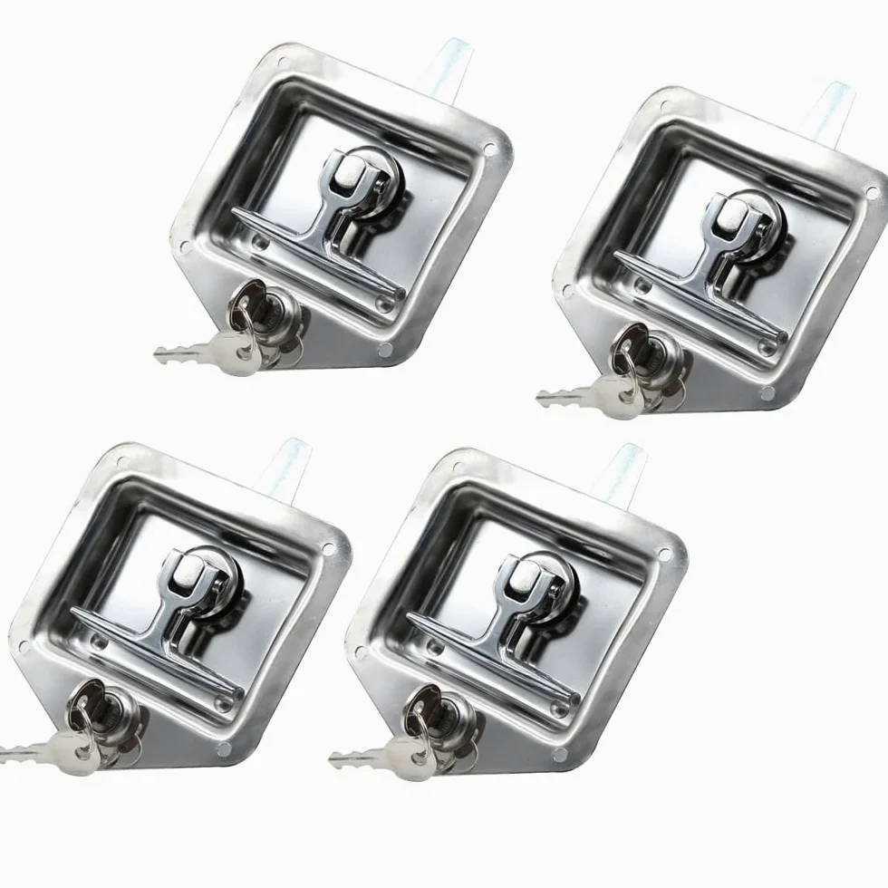 4 Unidades T manija caja de herramientas cerradura, acero inoxidable plegable en forma de T herramientas de bloqueo con 2 llaves para camión remolque caja de herramientas
