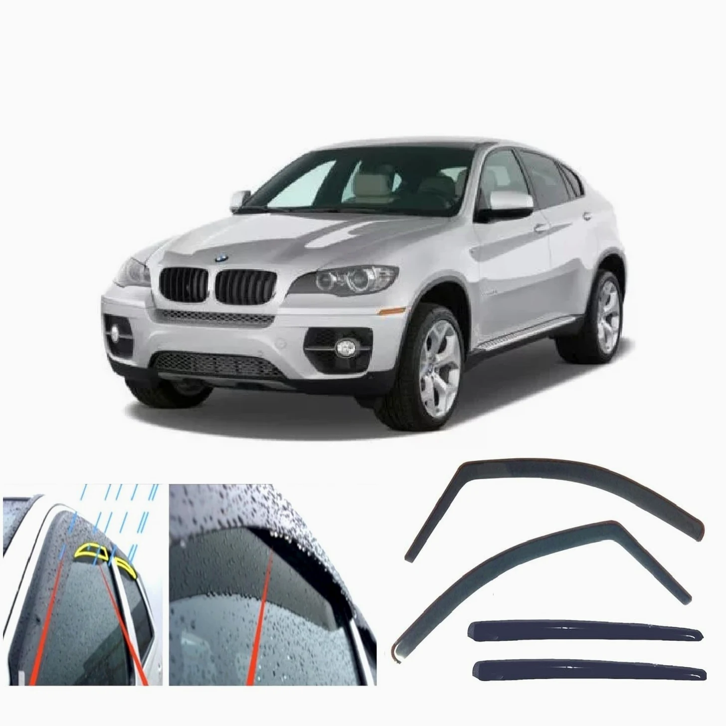 4 deflectores de viento para BMW X6 (E71) 2008 2009 2010 2011 2012 2013 2014