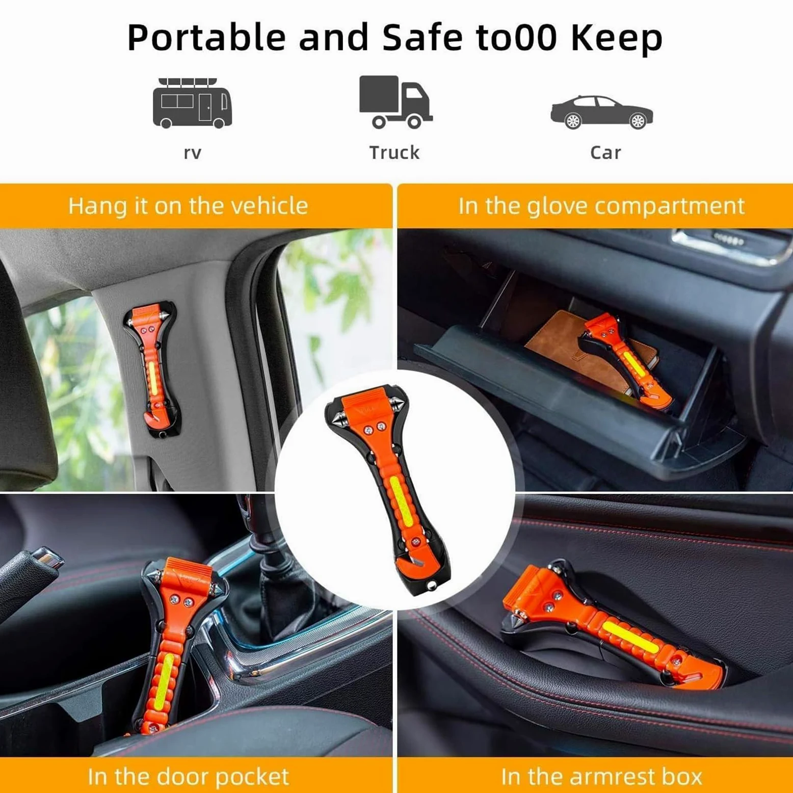 Martillo de Seguridad, Paquete de 50 Herramientas de Escape de Emergencia para Coche, Rompevientos de Coche y Cortador de cinturón de Seguridad con Cinta Reflectante Ligera para Coche Familiar
