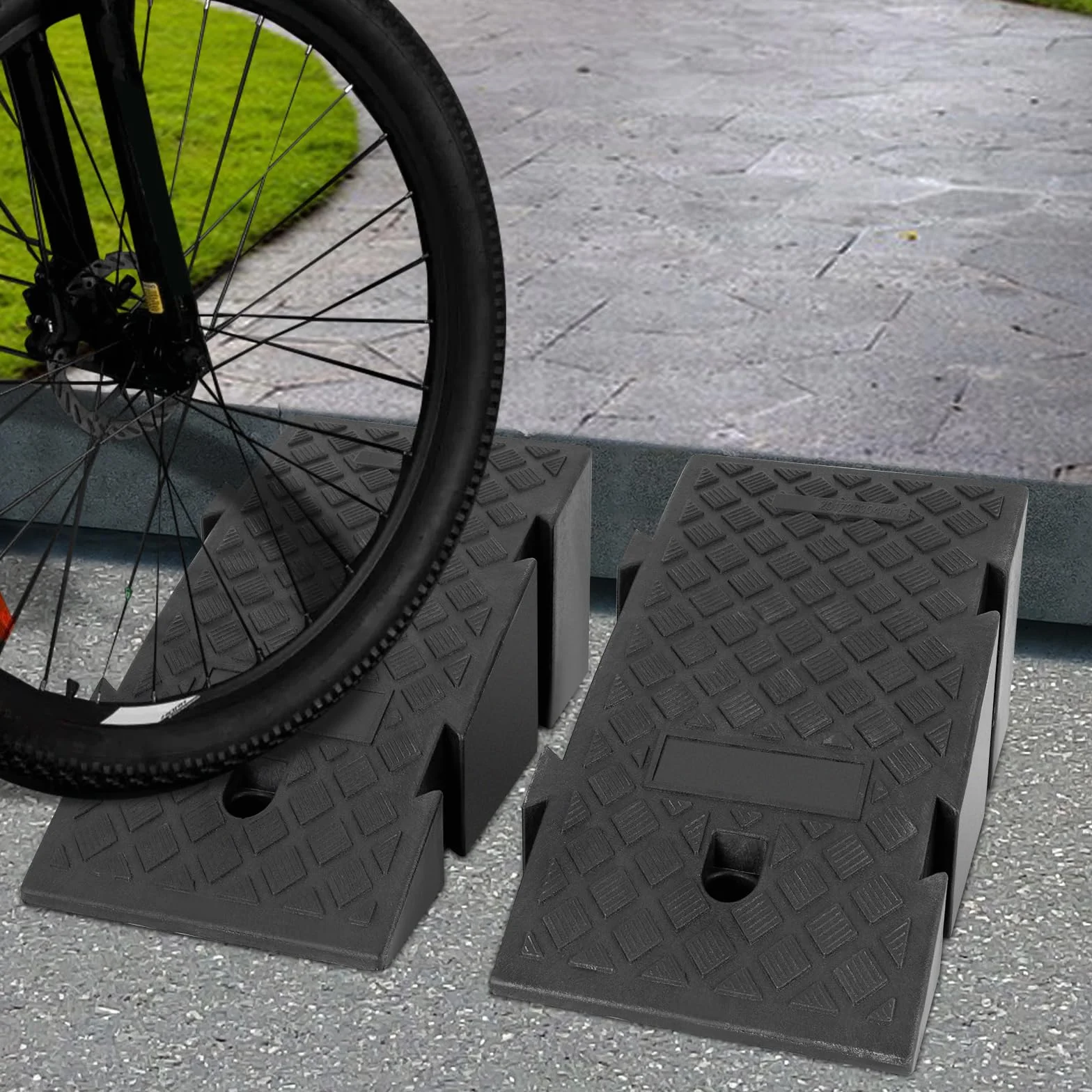 2 rampas para bordillos, 19 cm de altura, de goma resistente, portátil, para silla de ruedas, para bordillos, para motocicletas, scooters, autocaravanas y coches