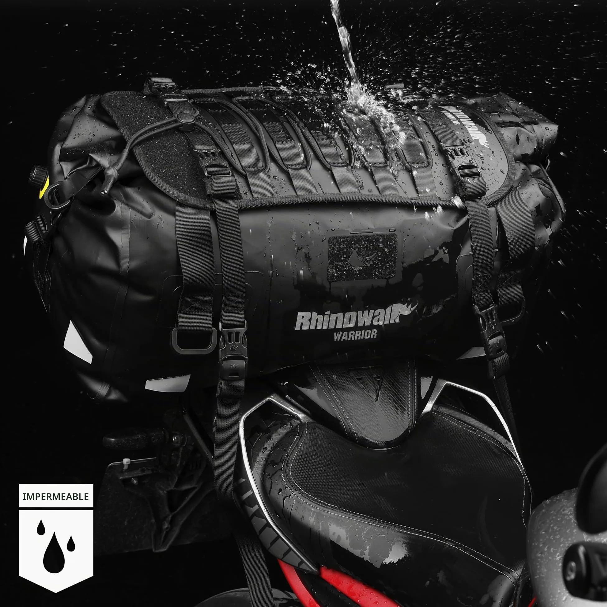 Bolsa trasera para moto Rhinowalk, equipaje de viaje impermeable para motocicleta con gran capacidad de almacenamiento para camping, navegación en bote, ciclismo, 40L - Negro