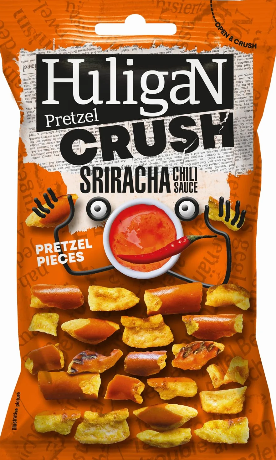 Huligan Pretzel Pieces Sriracha Salsa de Chile 65g Pack de 6