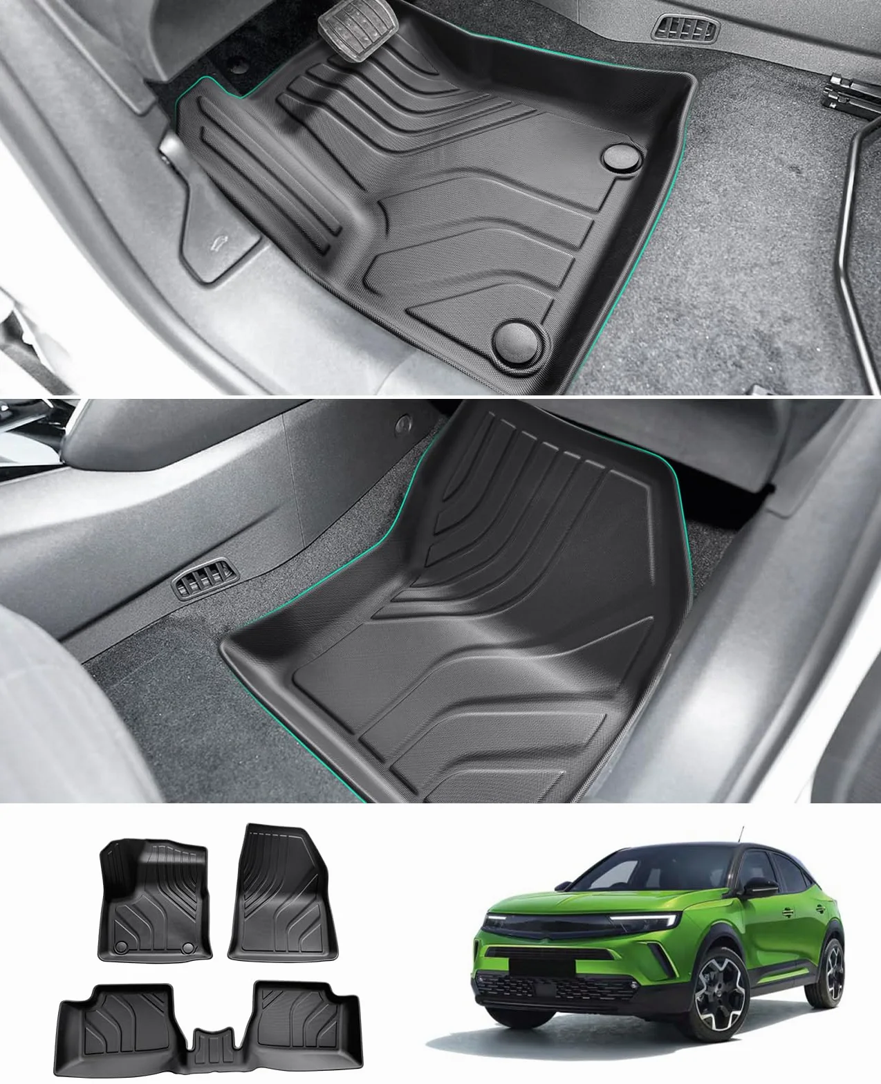 GAFAT Compatible con Opel Mokka-e EV Eléctrico 2021-2024 2025 Alfombrillas Delanteras, Mokka-e Alfombrillas Goma TPE para Todo Tipo de Clima, Originales Escaneo 3D Borde Alto 5-7 CM [No para gasolin]