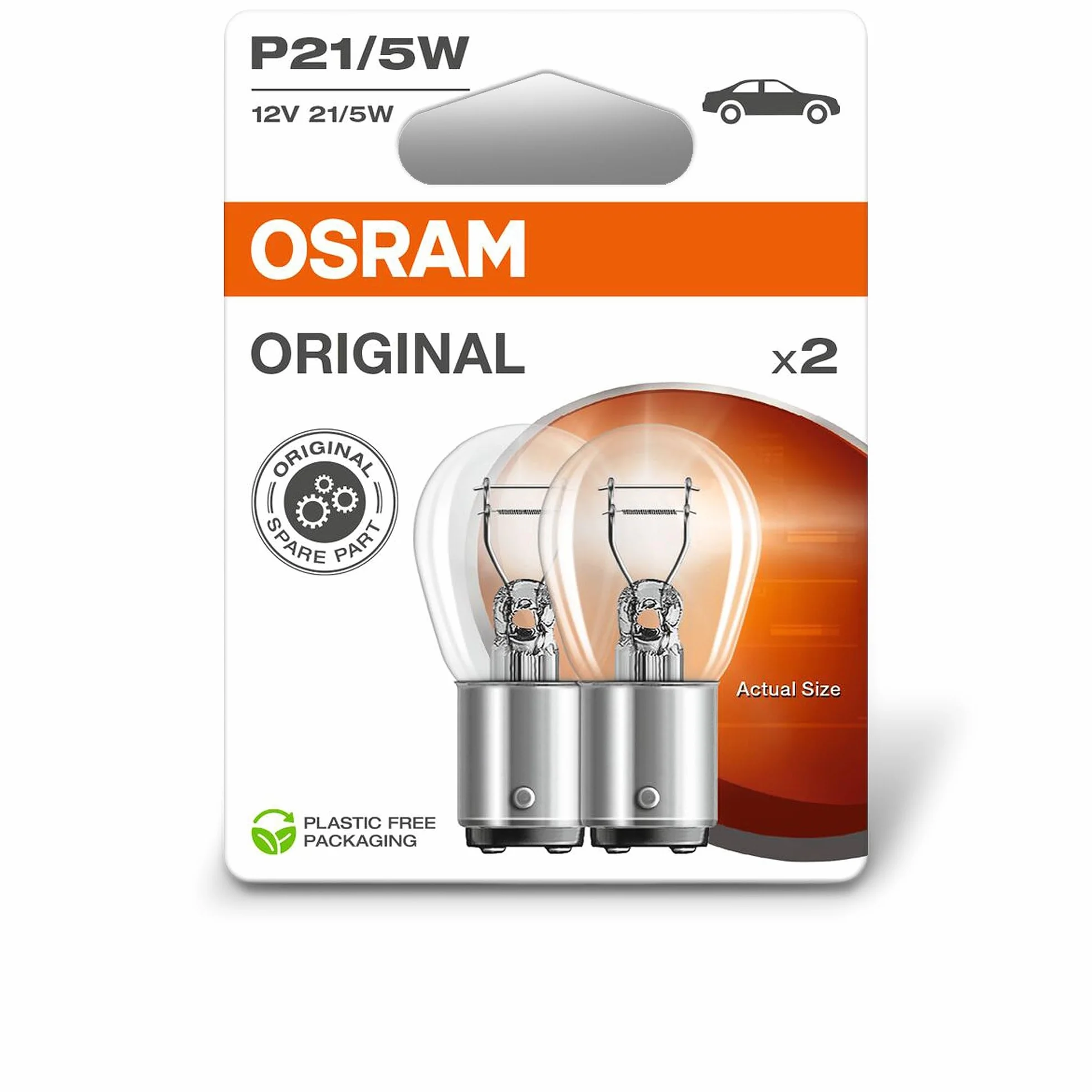 OSRAM ORIGINAL LINE 12V, P21/5W, Lámpara de señalización, Base Metálica, Doble Blíster, (2 lámparas)