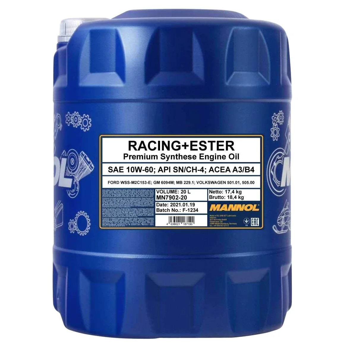20 l de aceite de motor MANNOL Racing + Ester 10W-60 para 4 motores Doctor ADDITIV