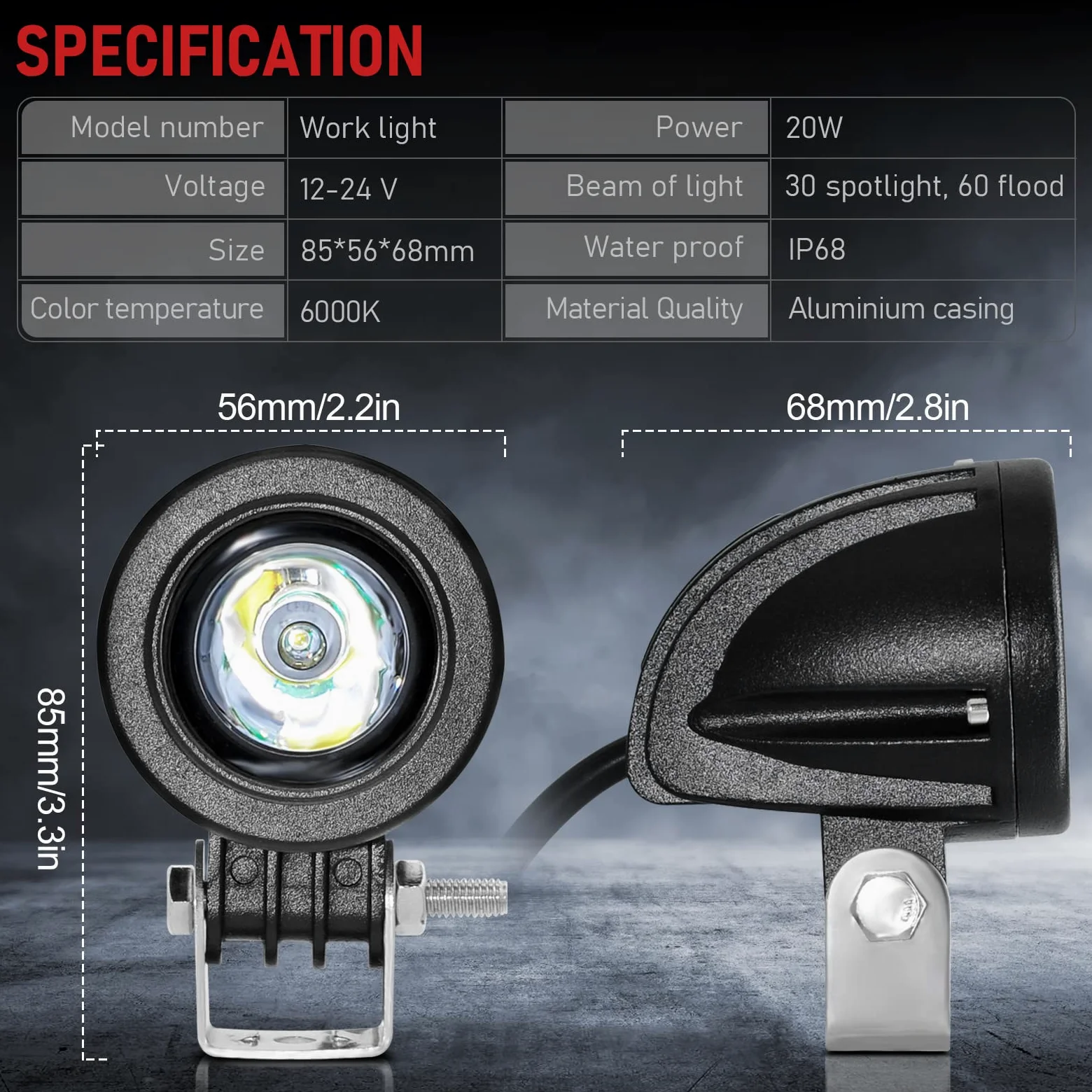 Dinfu 2 Pulgadas Faros para Luz Delantera de Motocicleta, 12v -24v Ronda LED Faro Delantero Faro Adicional IP68 Focos para Motocicleta ATV UTV Dirt Bike 4x4 Pickup Camión Barco