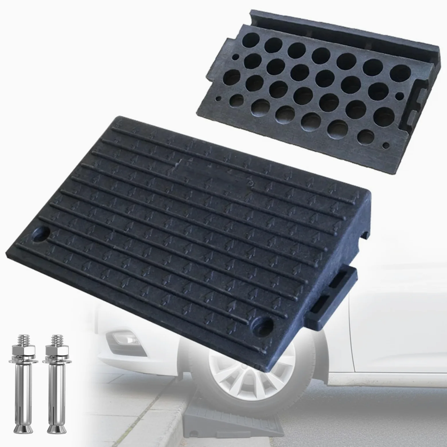 Rampas para Coches Rampa Escalon, de Goma y Plástico, Capacidad de Carga de 3000 kg, para Muelle de Carga Almacén Garaje y Acera(50x32x9cm/20x12.6x3.5in)