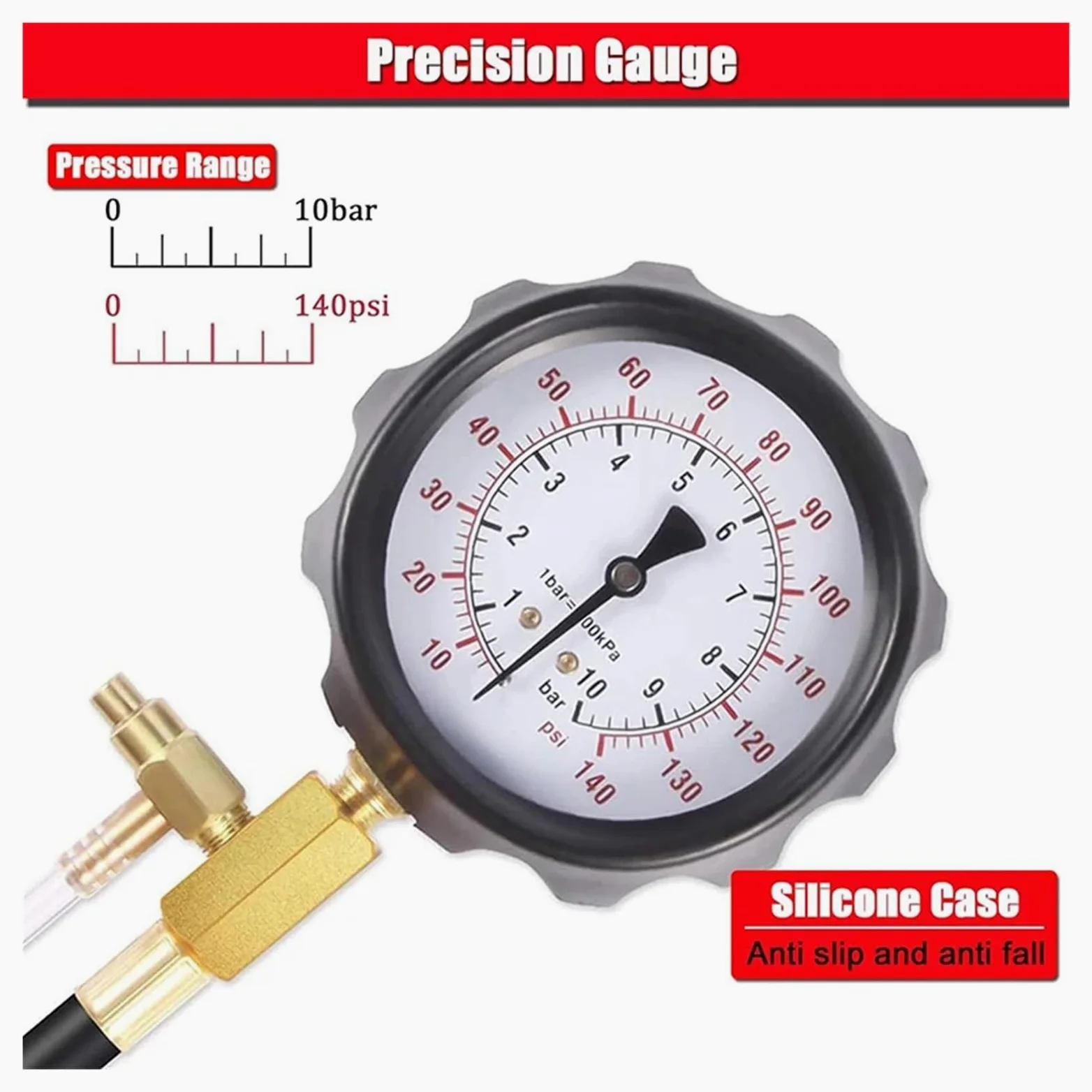 Kit de comprobador de presión de inyector de Combustible TU-114, compresión del Motor de 0 a 140 PSI, Herramientas de presión de Aceite y Gas para automóviles y Motocicletas.