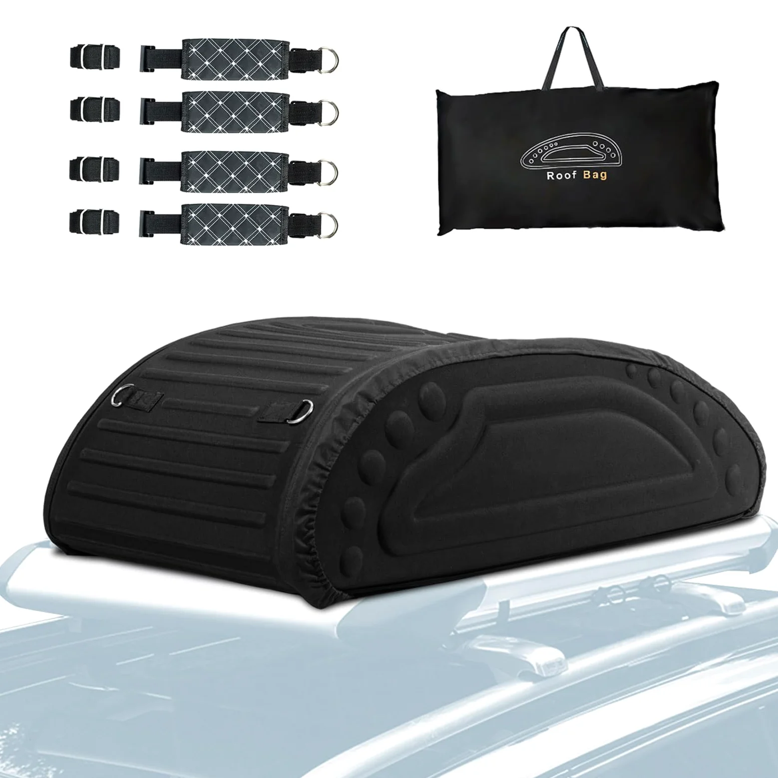 RELAX4LIFE Cofre Techo Coche Plegable 400L con 4 Correas Seguras y 4 Asas Robustas, Baul Coche Techo Impermeable con Bolsa Portaequipajes para Jeeps, Todoterrenos con/sin Portaequipajes, Negro