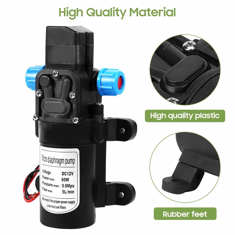 Bomba de agua autocebante de alta presión DC 12 V automática para autocaravanas, barcos, caravanas y jardín, bomba de agua para lavado (60 W, 5 l/min)