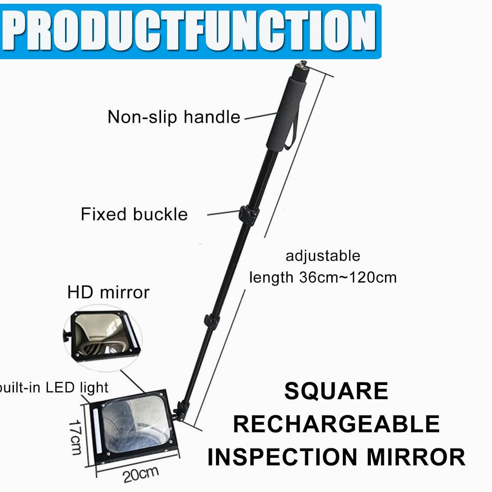 Espejo De InspeccióN para VehíCulos con Luz Led para El Hogar, Espejo De InspeccióN para Bajos De CarroceríA, Mango RetráCtil Ajustable, Equipo Visual para VehíCulos, Recargable 1pcs